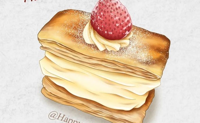 サクサクのパイ生地にトロッとしたカスタードクリーム♪

#ナポレオンパイ　#ミルフィーユ　#スイーツイラスト　#食べ物イラスト　#ケーキイラスト　#マナスイーツ　#イラスト　#cake #sweet  #artwork #foodieart #foodillustration  #foodillust  #napoleonparstry #napoleonpai  #millefeuille