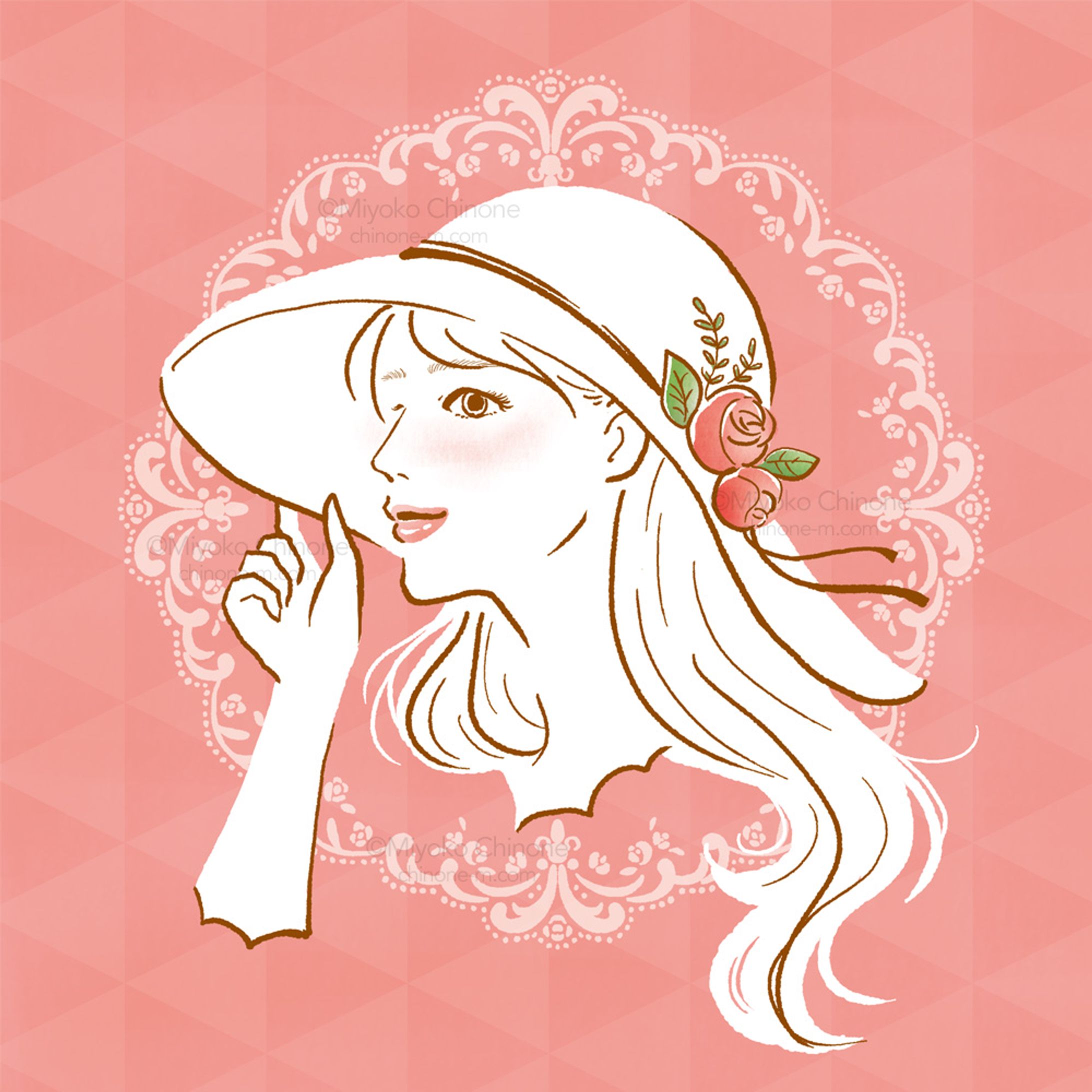 帽子を被った女性のイラスト（オリジナル）-1
