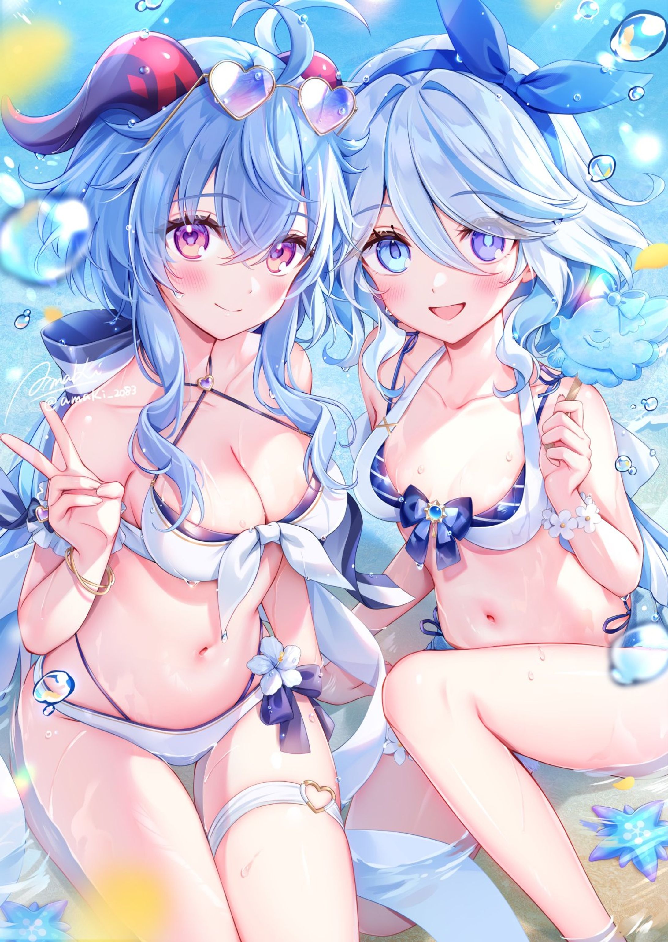 【二次創作】甘雨＆フリーナ水着イラスト-1