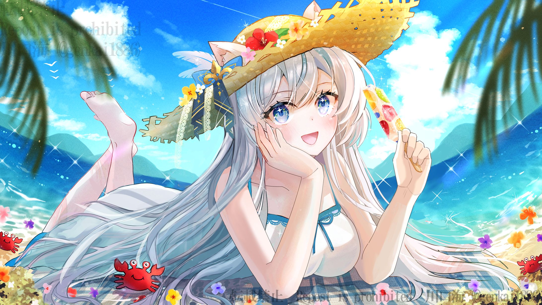 Skeb依頼　Vtuber说说crystal様　「海辺でアイスを食べる」-1