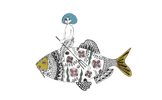 魚にのる少年