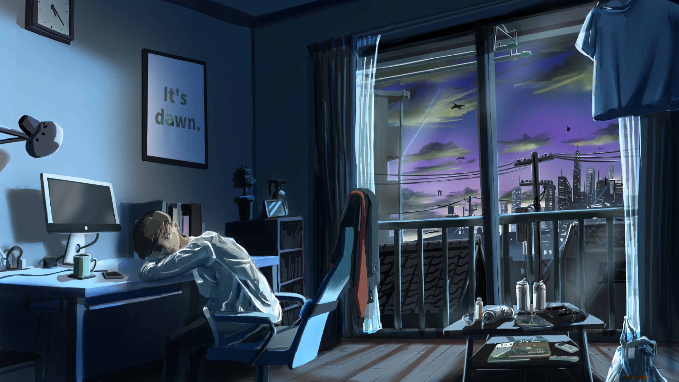 【イラスト】楽曲イメージアート「夜明け間際の部屋」-1