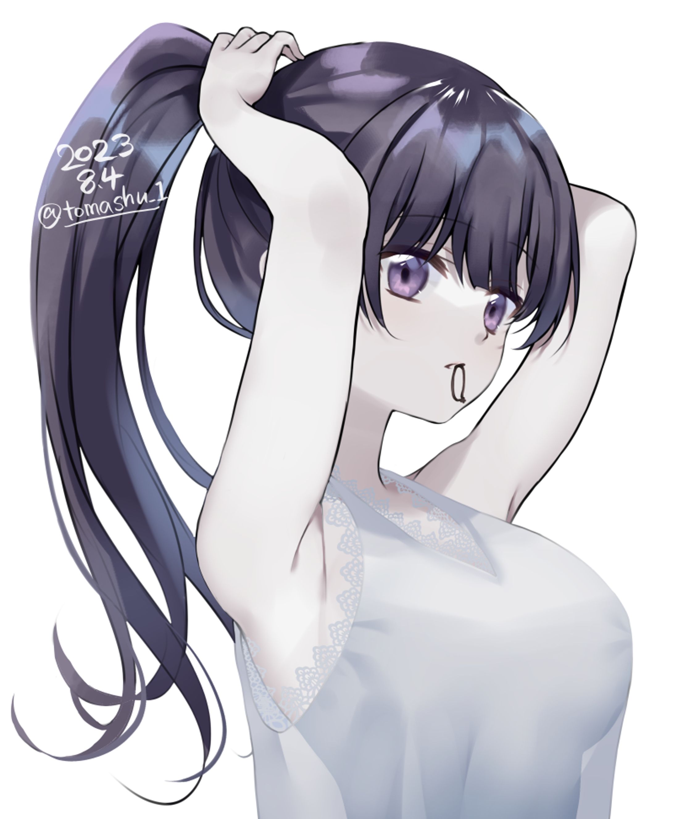 ポニーテールを結ぶ女の子-1