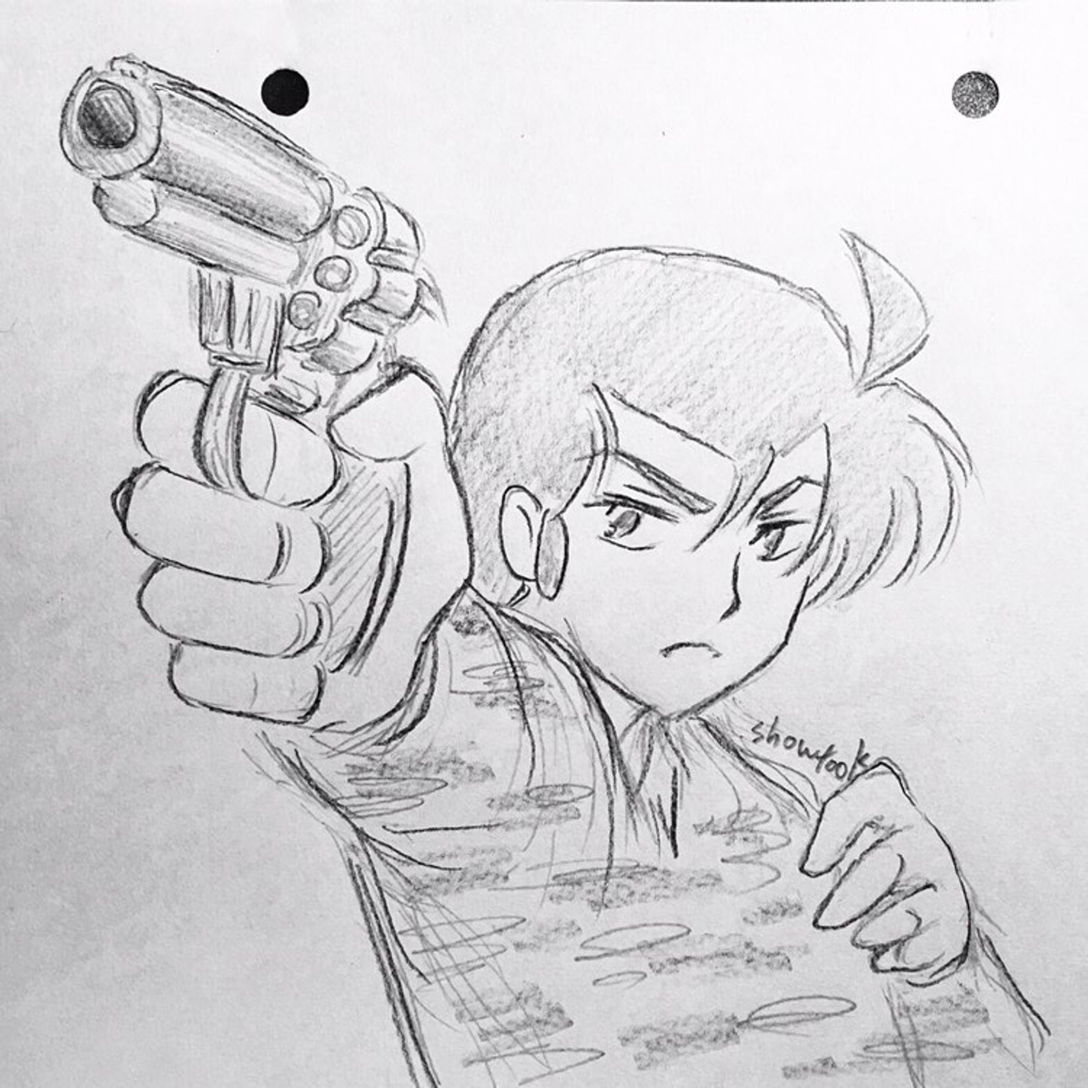 ‪２ふぁぼでゲームをしている面堂を描きましょう。‬ ‪ガチシューティングする若(銃は趣味でコルトパイソンっぽいもの)‬-1