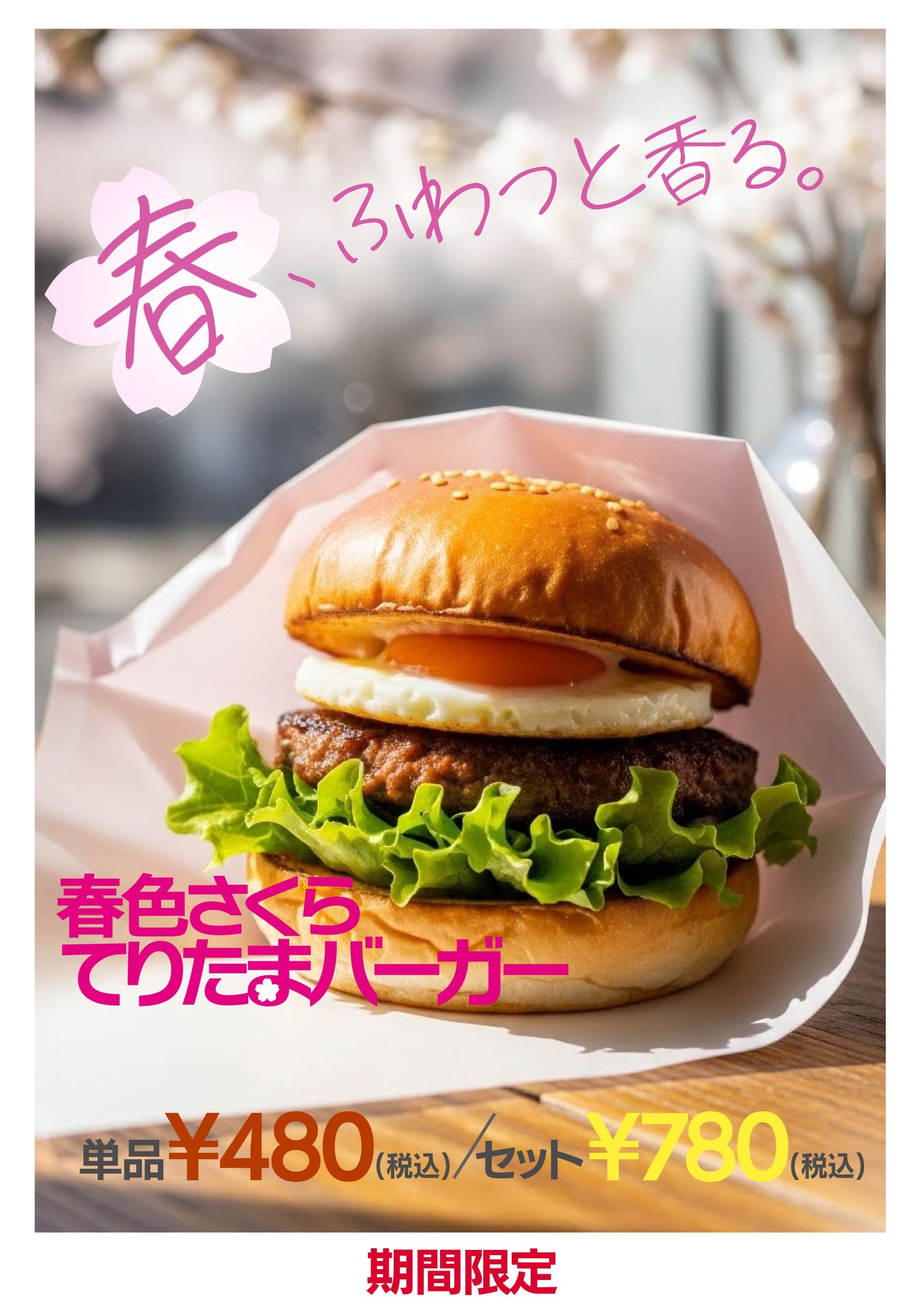 ハンバーガーショップ「春の新作」店内ポスター-1
