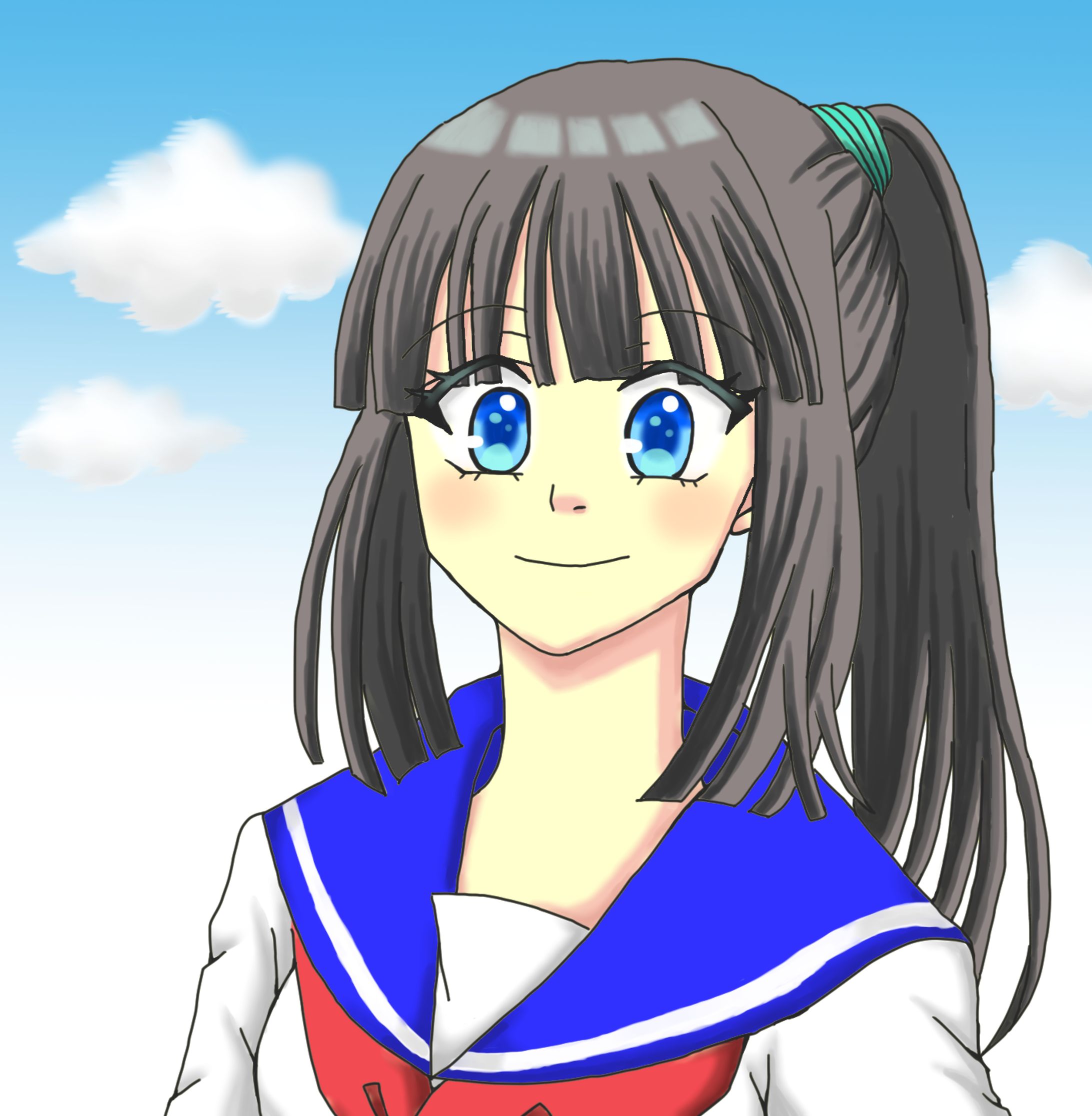 女の子と青い空-1