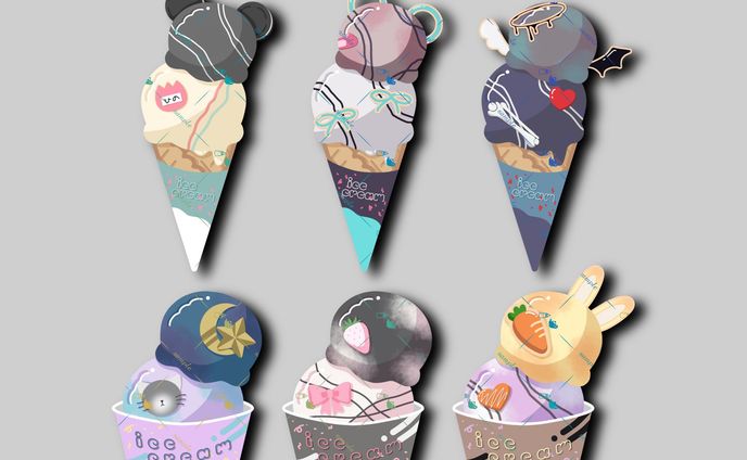 モチーフアイス量産イラスト ひの朱寝様、吹雪雷昂様、苺花心音様、十五夜あぴ様