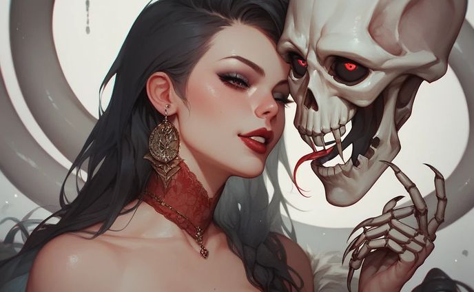 和服女性・白蛇・髑髏・彼岸花