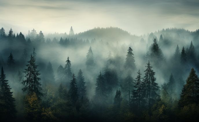 不気味な雰囲気が漂う大自然の風景 AI生成