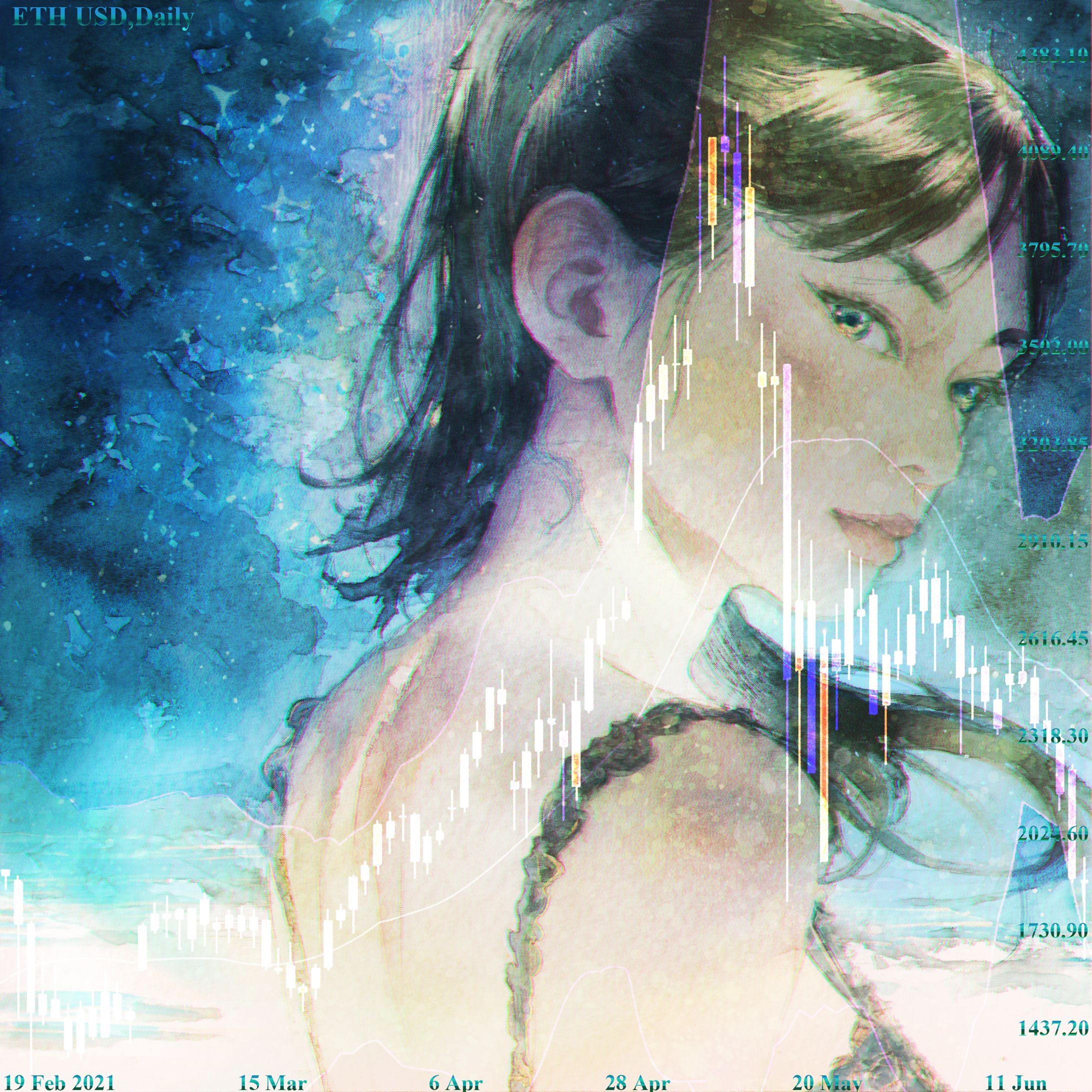 Crypto Chart Girl #4 金碧; Konpeki-1