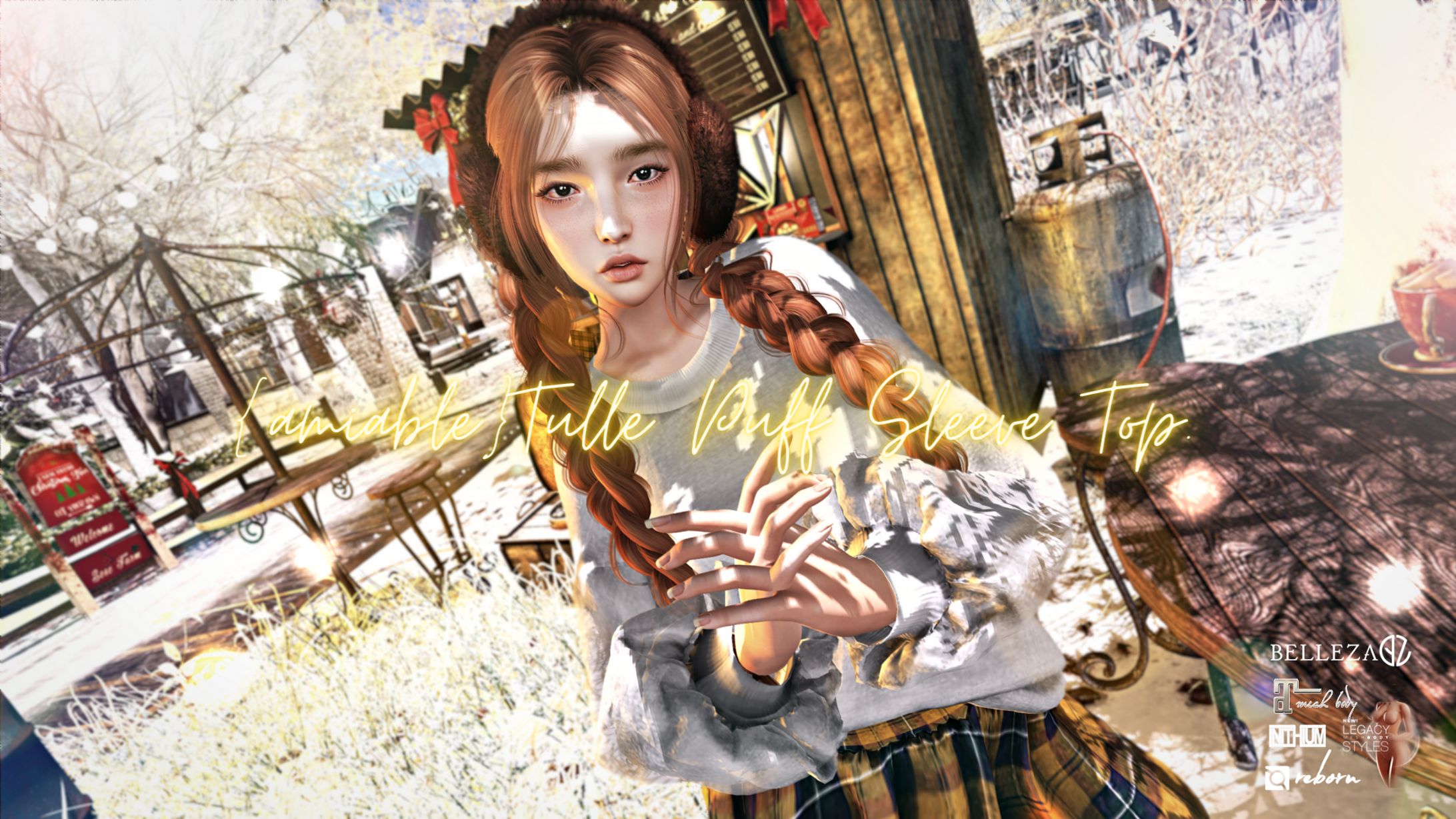 {amiable}Tulle Puff Sleeve Top@main store.-1
