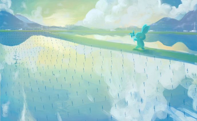 🌾
 #illustration  #アート #art #artwork #painting #그림  #イラスト好きと繋がりたい #kawaiiart #イラスト #绘画 #digitalillustration  #いらすとぐらむ  #artstagram  #landscapepainting #풍경#nostalgie 
#evening # #sky #rabbit #ゆめかわ #田舎 #田んぼ