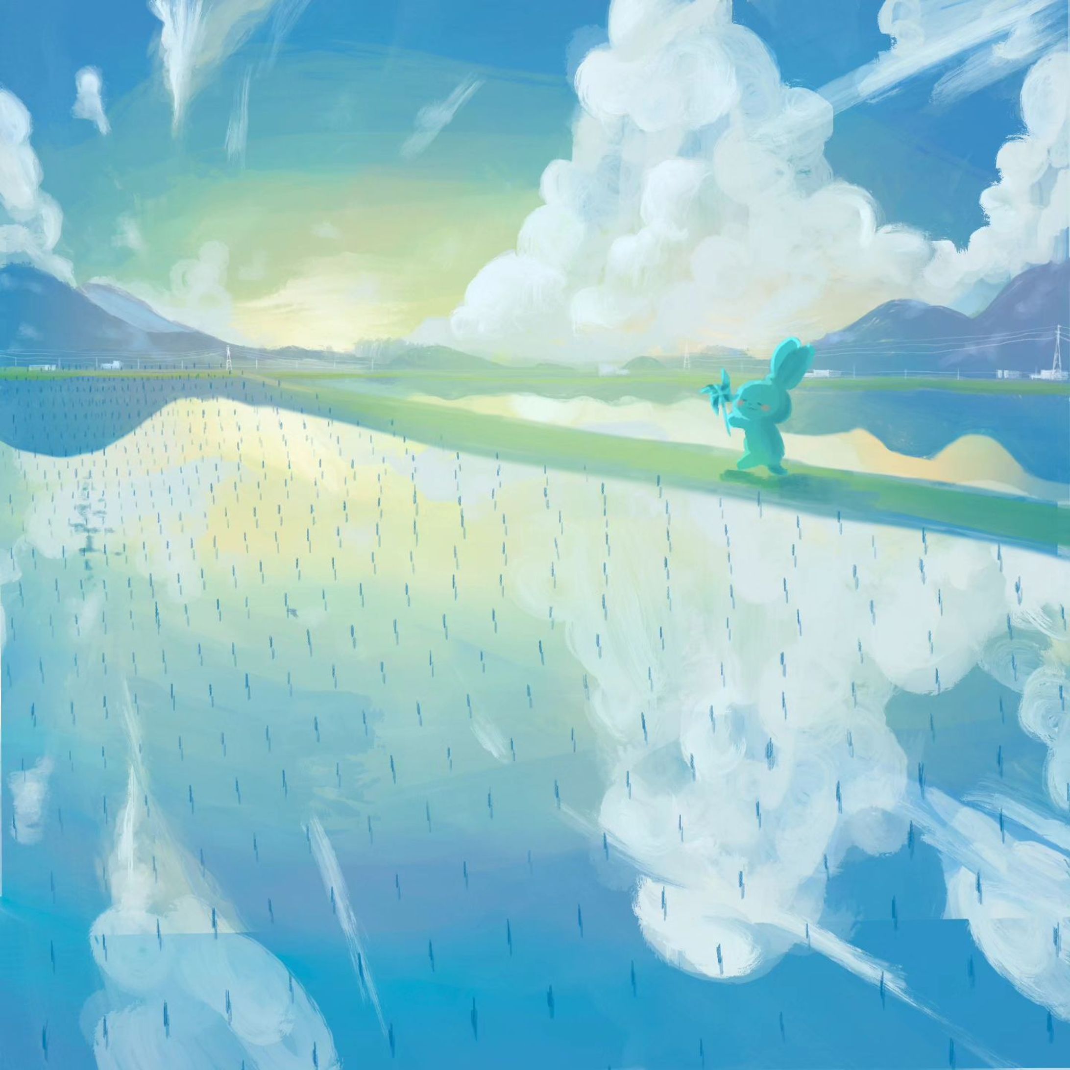 🌾
 #illustration  #アート #art #artwork #painting #그림  #イラスト好きと繋がりたい #kawaiiart #イラスト #绘画 #digitalillustration  #いらすとぐらむ  #artstagram  #landscapepainting #풍경#nostalgie 
#evening # #sky #rabbit #ゆめかわ #田舎 #田んぼ-1