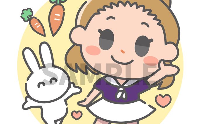 女性キャラクターミニキャライラスト背景付