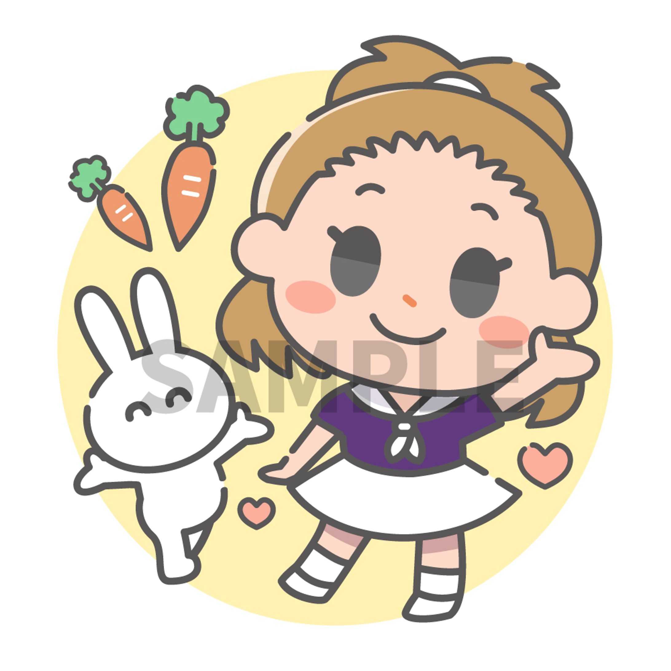 女性キャラクターミニキャライラスト背景付-1