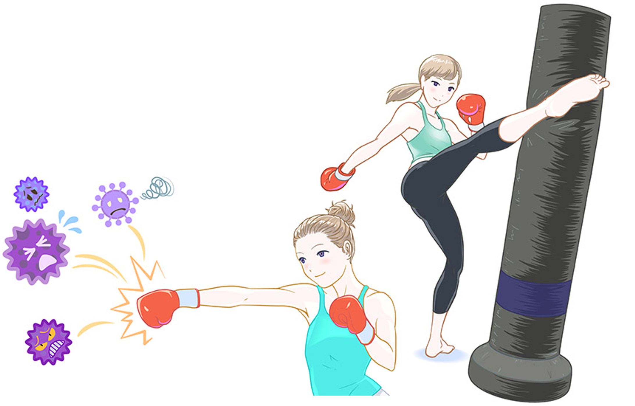 フィットネス女性_キック&ウィルスを撃退するパンチ-1