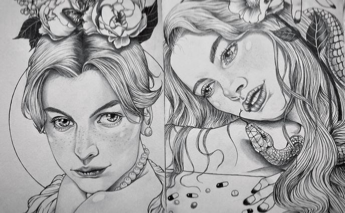 banner、ペン画
