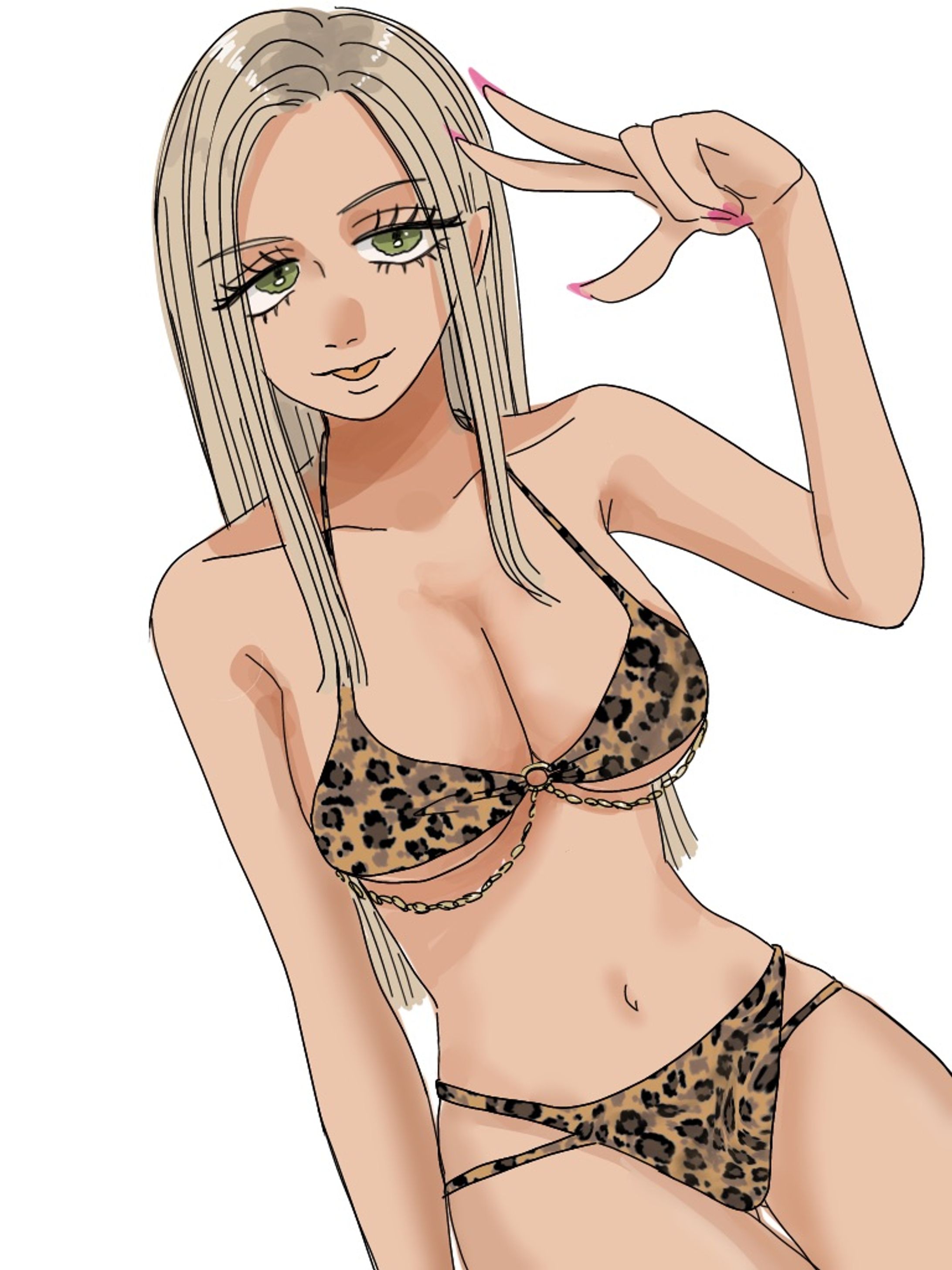 金髪黒ギャルヒョウ柄ビキニ