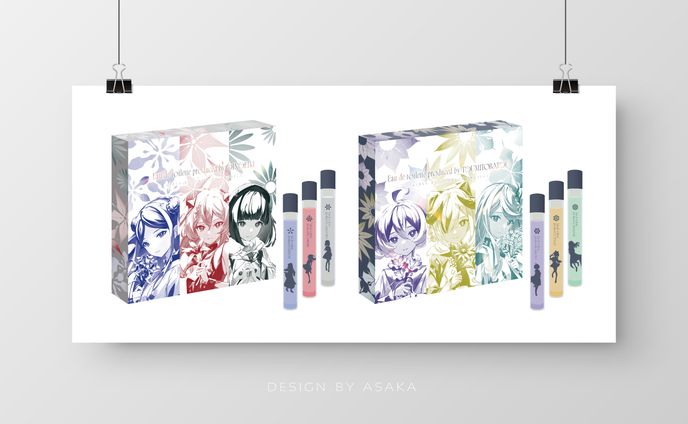 「少女革命計画1st ANNIVERSARY OFFICIAL GOODS　オリジナルオードトワレセット Produced by 心世紀（佳鏡院、御莉姫、硝子宮） ・罪十罰（美古途、夕凪機、氷夏至）」（2025年/パッケージデザイン/株式会社THINKR）