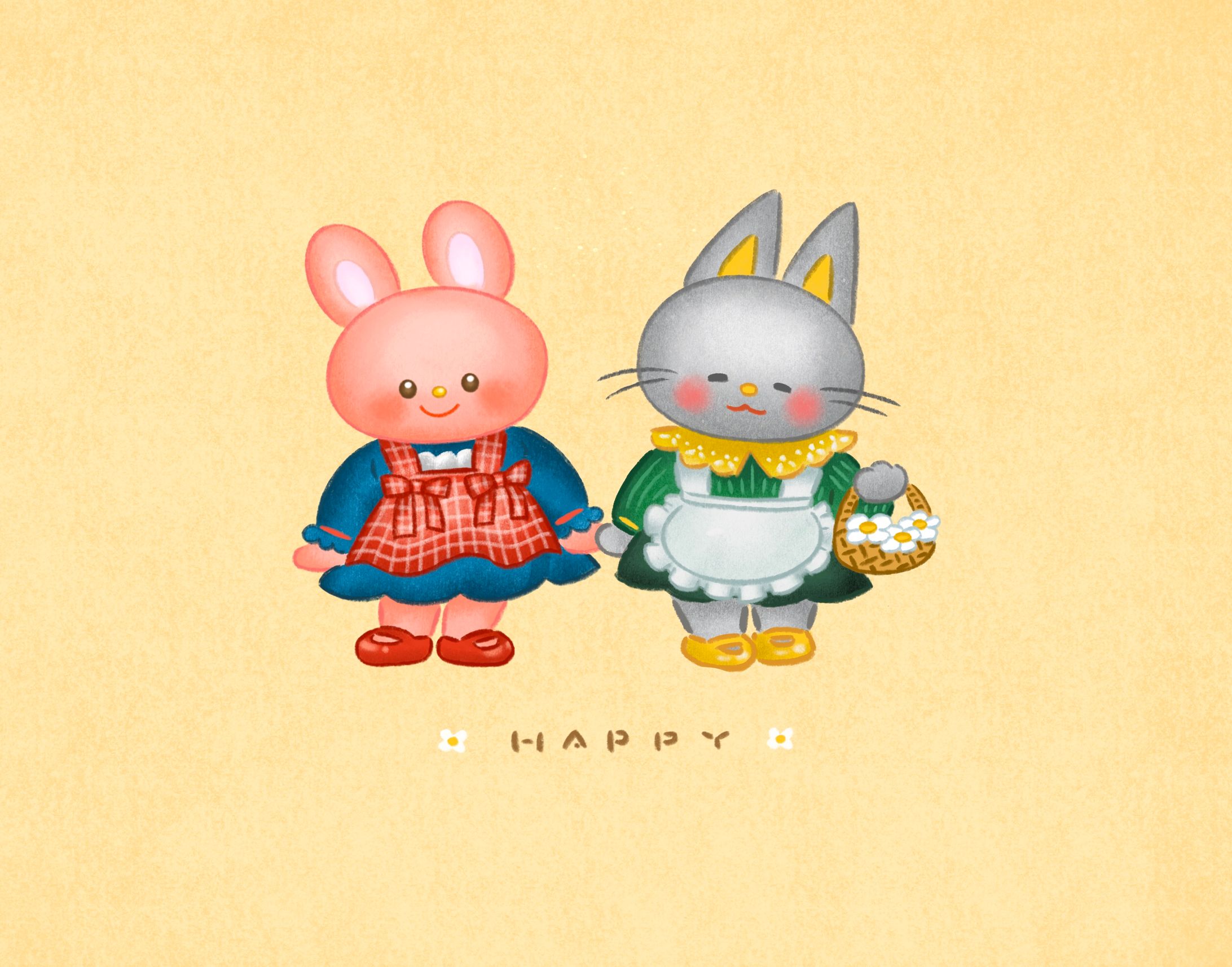 うさぎ＆ねこ｜イラストレーション-1