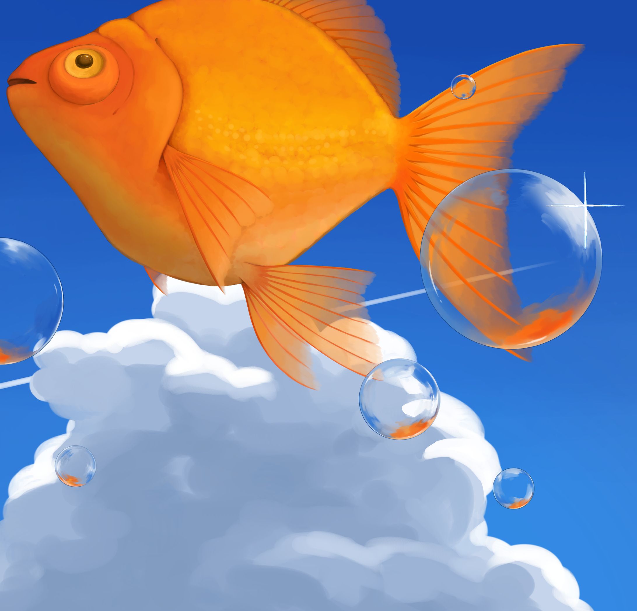 【イラスト】空を泳ぐ-1