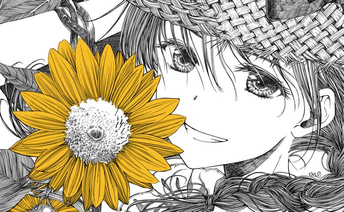ひまわりと少女