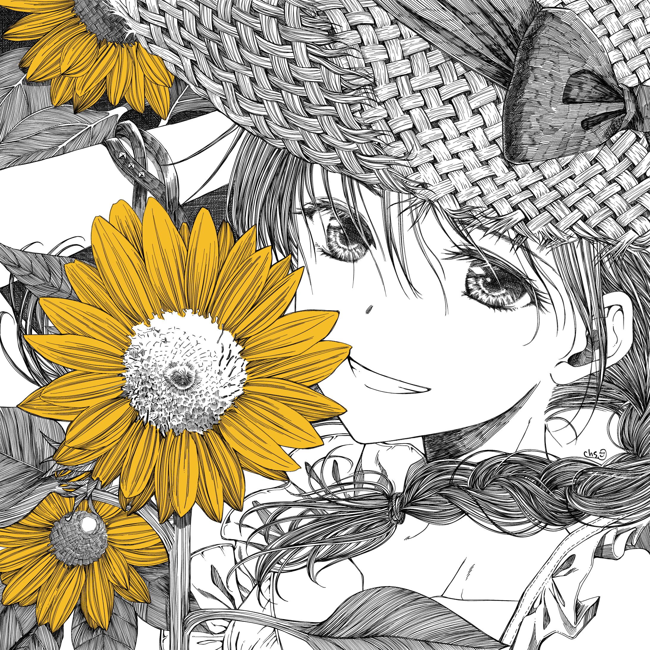 ひまわりと少女-1