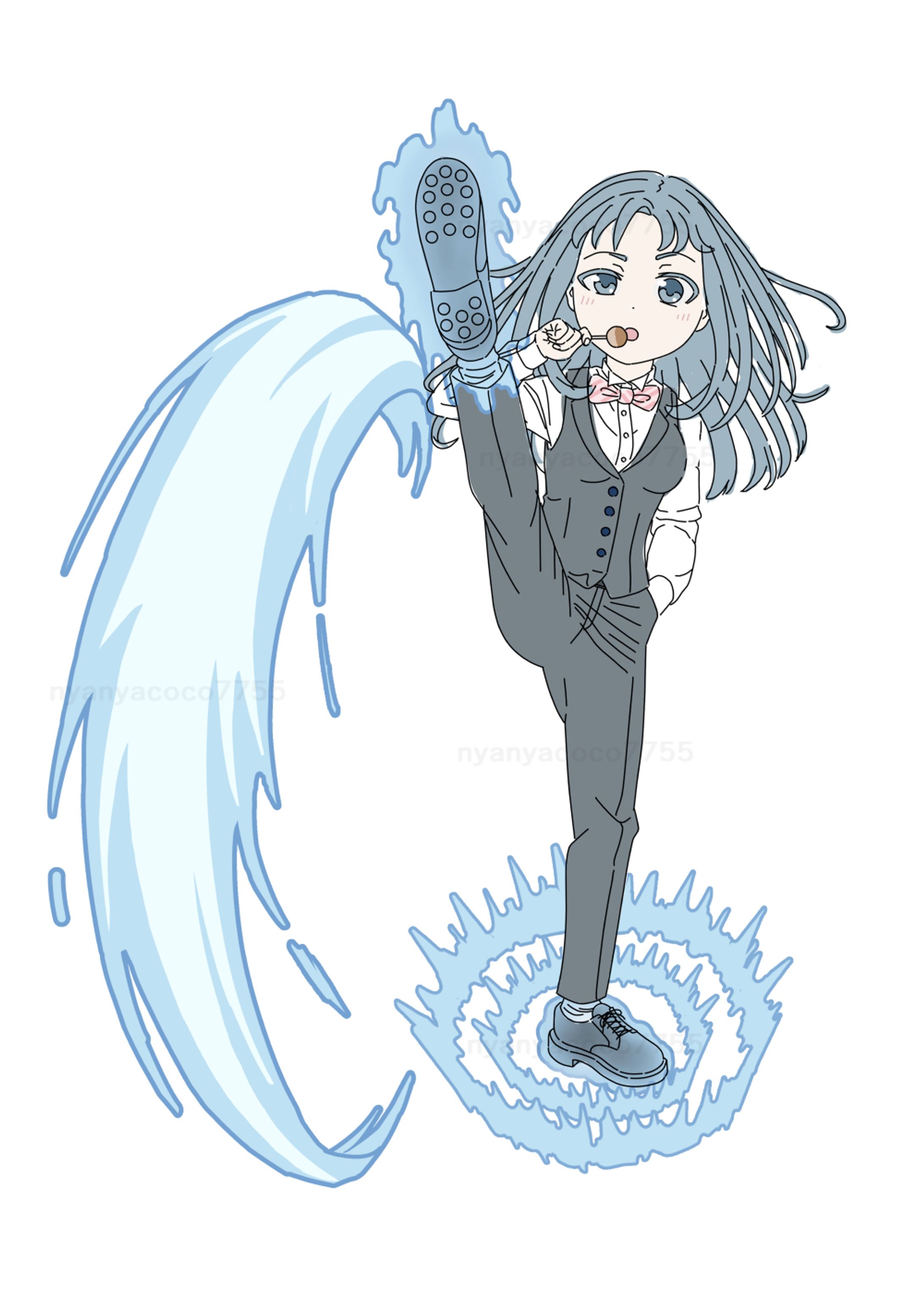 ロングヘア　ハイキック　飴を持つ女の子-1