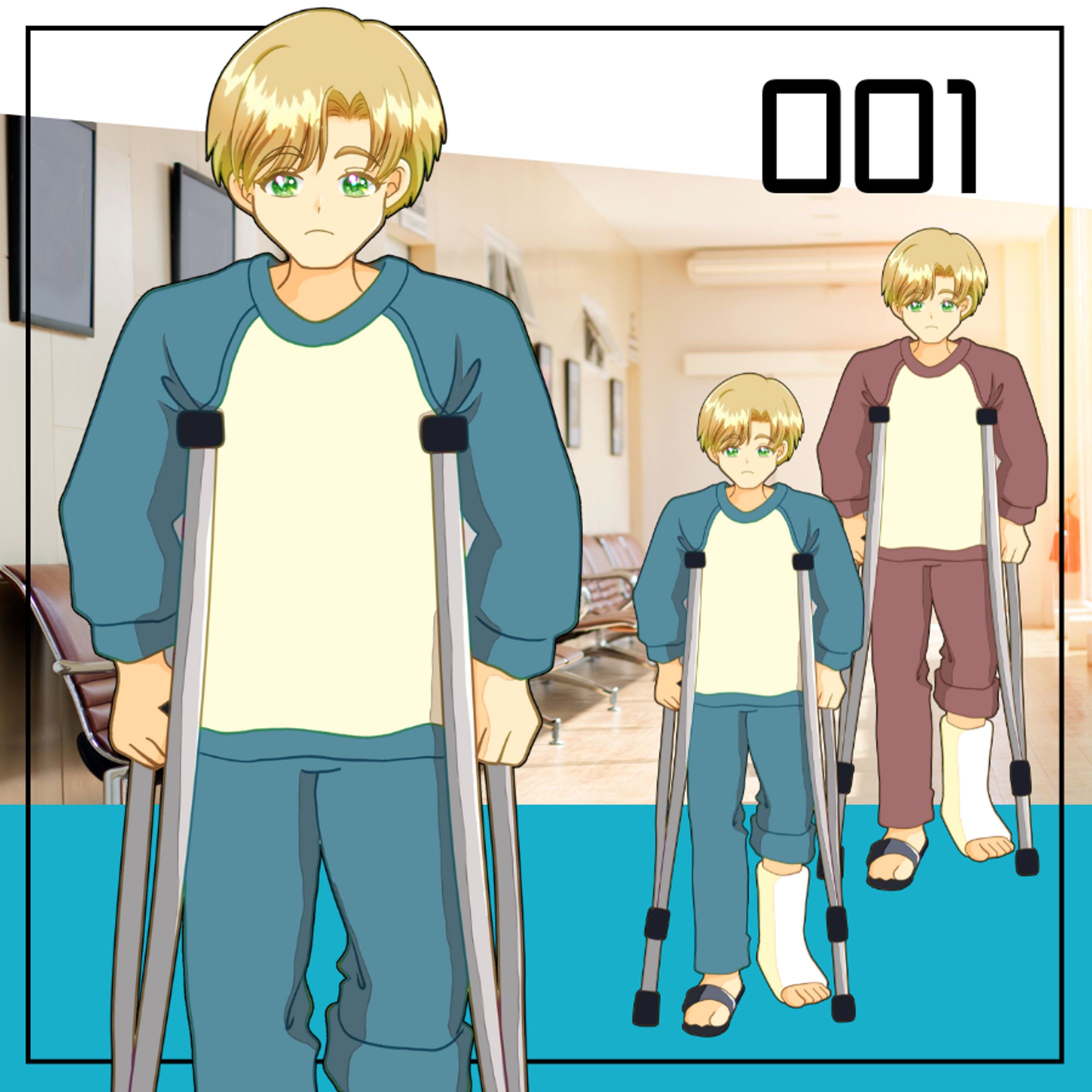 【立ち絵素材001】松葉づえの男性-1