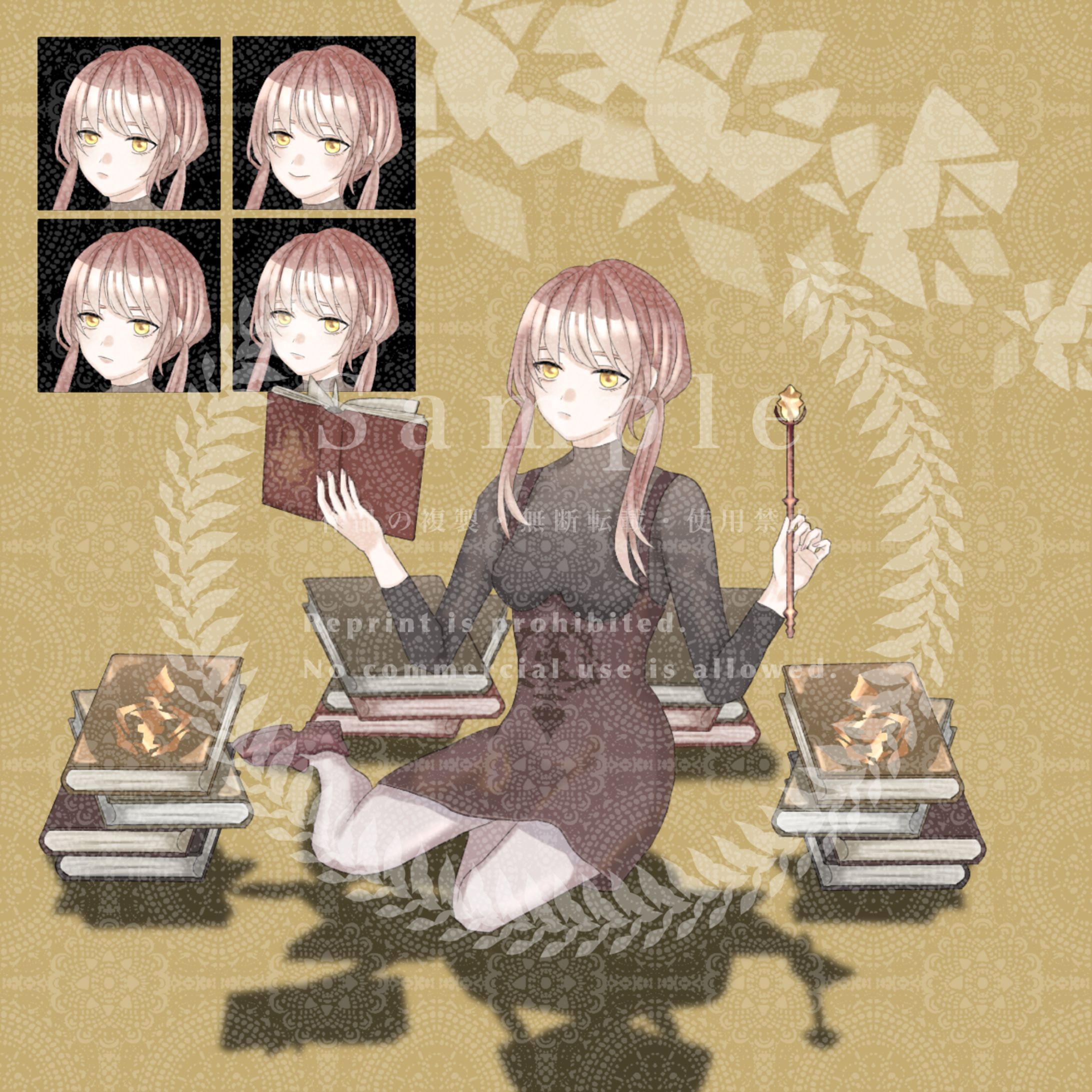 本に囲まれた女性-1