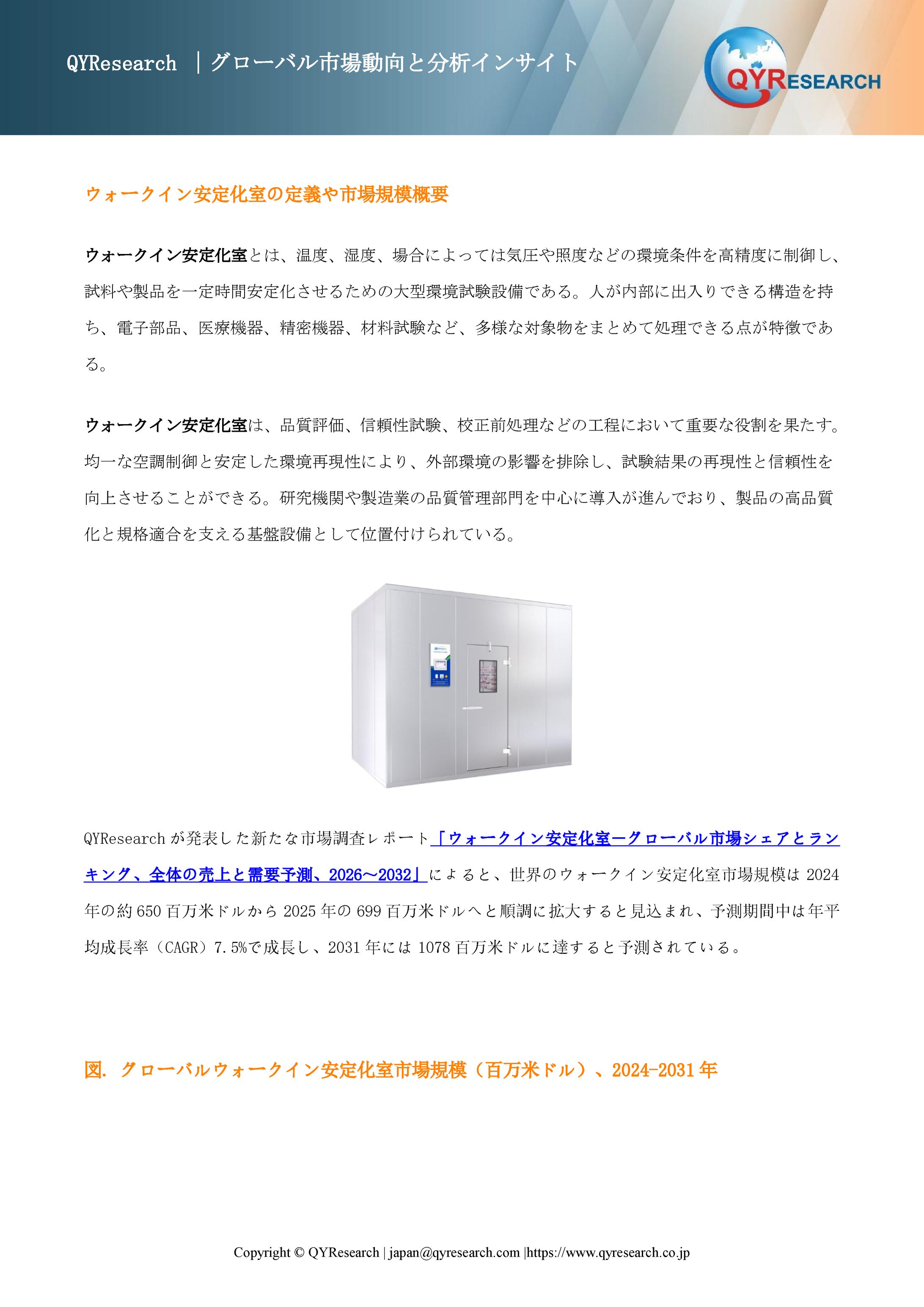 ウォークイン安定化室ビジネス情報レポート：世界市場規模、シェア、需要予測2026-2032-1
