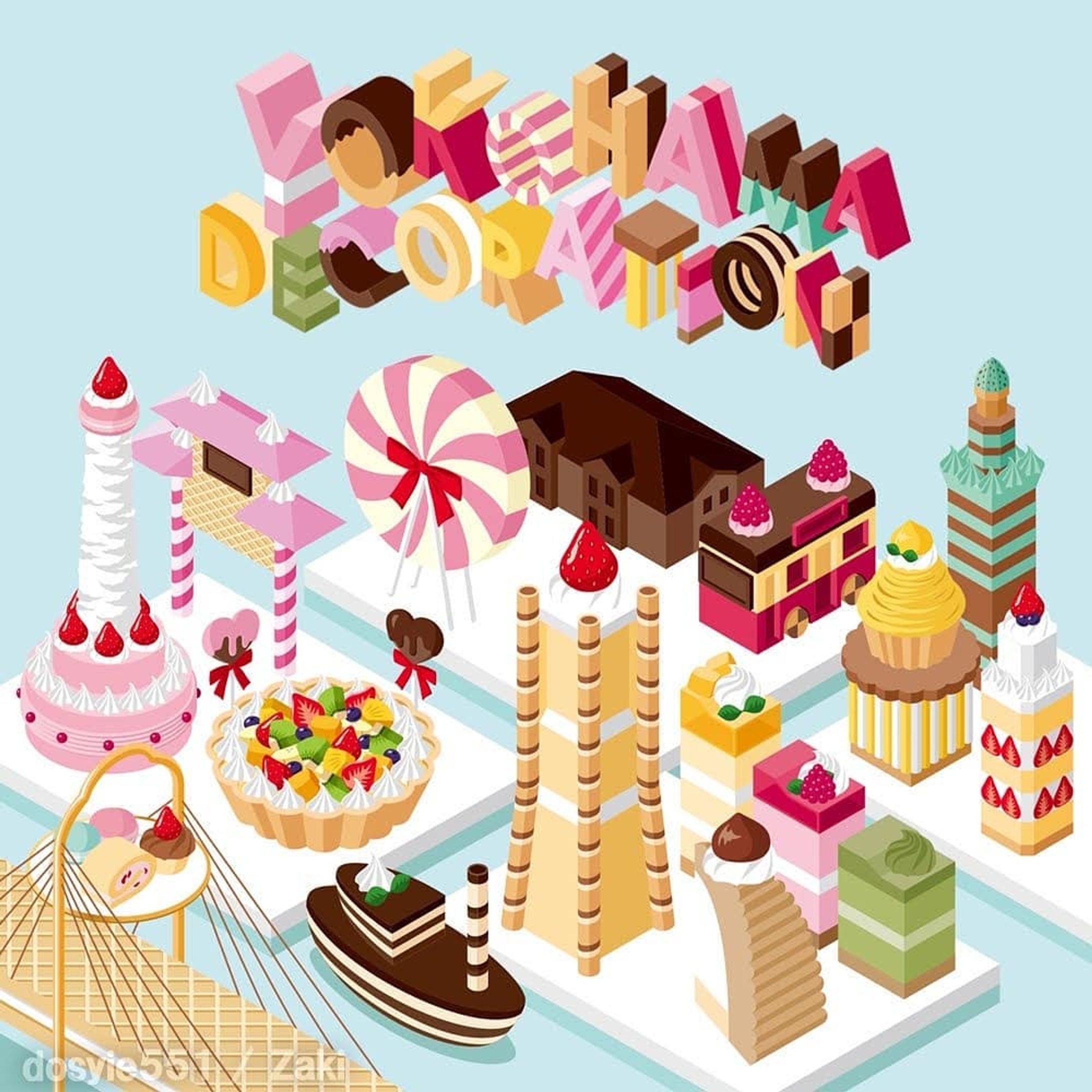 展示会の作品より
【YOKOHAMA Decoration】
生まれ育った大好きな横浜の街をスイーツでカラフルにデコレーション。
現実では絶対にあり得ない、横浜の名所を一度に楽しめる夢のような一枚。.
.
展示会では各パーツを切り抜いて奥行きを考えながら複数枚重ねることで立体感を出すシャドーボックスにして
デジタルとアナログの融合みたいな感じに仕上げました.
.
ちなみにこの斜め上から見下ろしたようなアングルのイラストは
アイソメトリック手法といいます
角度もちゃんと決まってるんですよ☆
アメーバピグとかみたいなバーチャル空間を演出できたりして描いてて面白いんだよね～～今年はアイソメトリックを極めるんだ(*^○^*). 
.
#横浜 #ヨコハマ #yokohama #みなとみらい #桜木町 #中華街 #横浜三塔 #観覧車 #赤レンガ倉庫 #洋菓子 #お菓子 #スイーツ #スィーツ #スイーツイラスト #スィーツイラスト #sweets #イラスト #illustration #絵 #お絵描き #picture #デザイン #design #アート #art #切り絵 #シャドーボックス #シャドウボックス #アイソメトリック
#カッター握りすぎて人差し指の関節ブッ壊れました-1