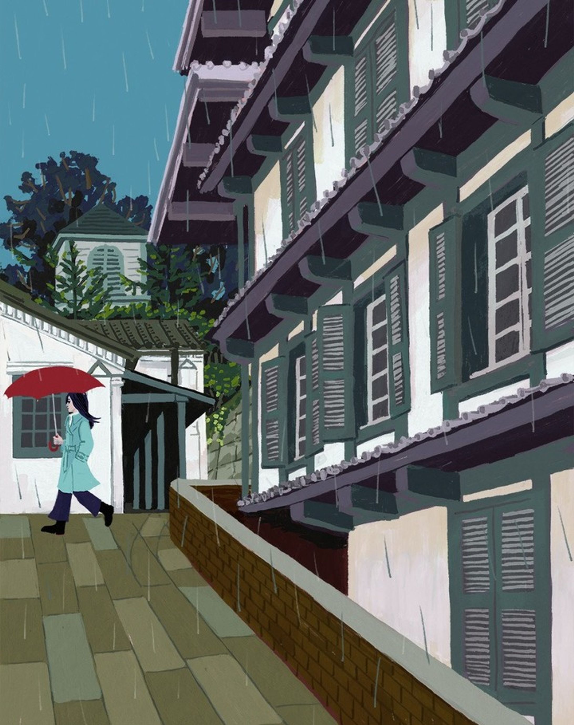 It always rains when she is around.-1