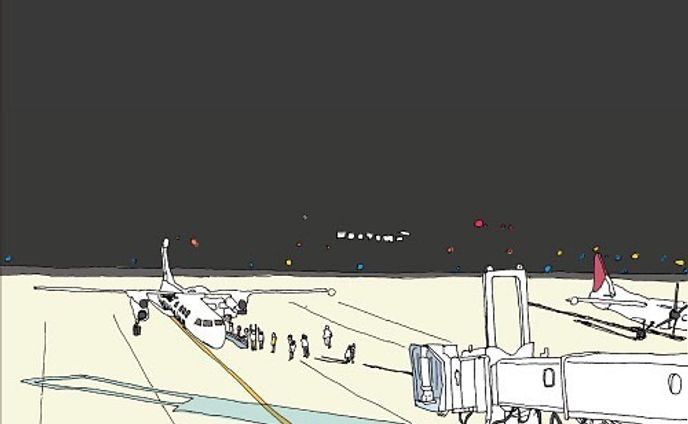 Airport at night
.
This is one of the most popular paintings I've done.
.

Be sure to check out the full size illustrations on the website.
..
#illustration #drawing #linedrawing #landscape #airport #plane
