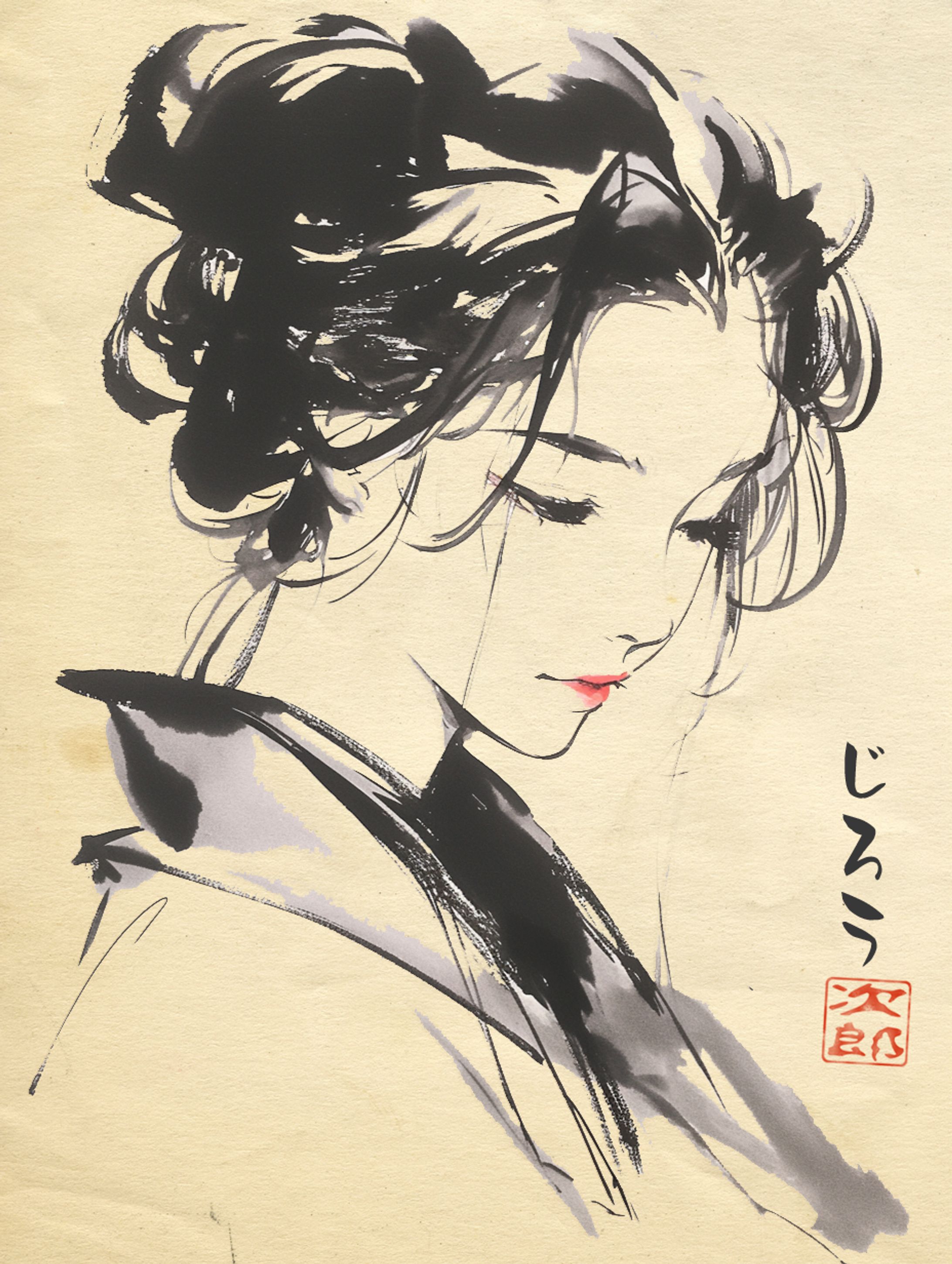 女性の水墨画①-1