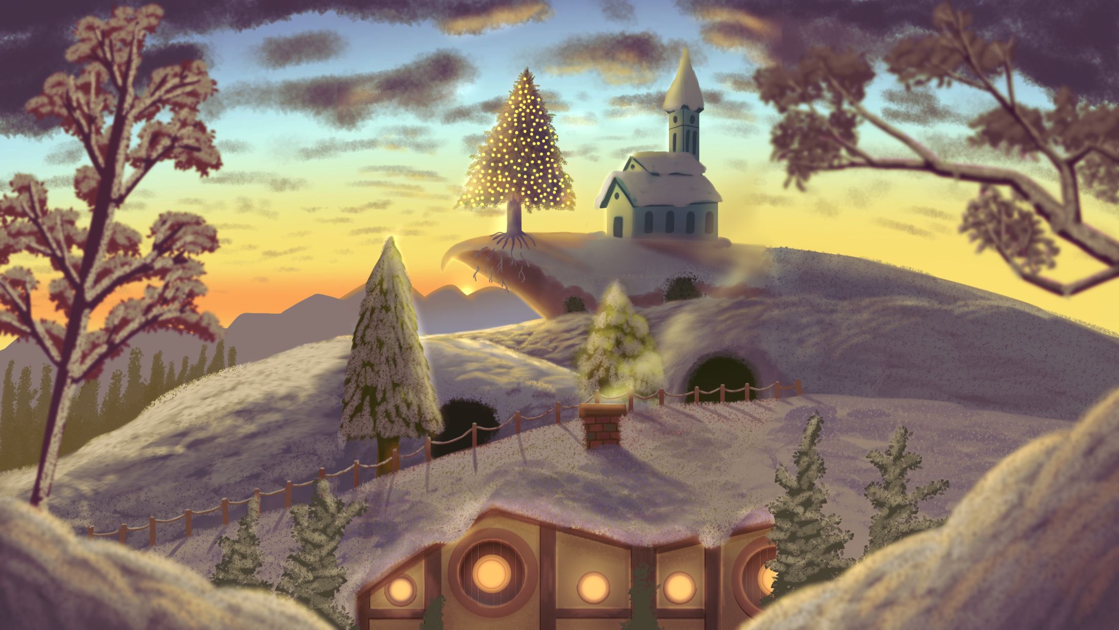イラストコンテスト-冬の景色(制作時間:16時間)-1