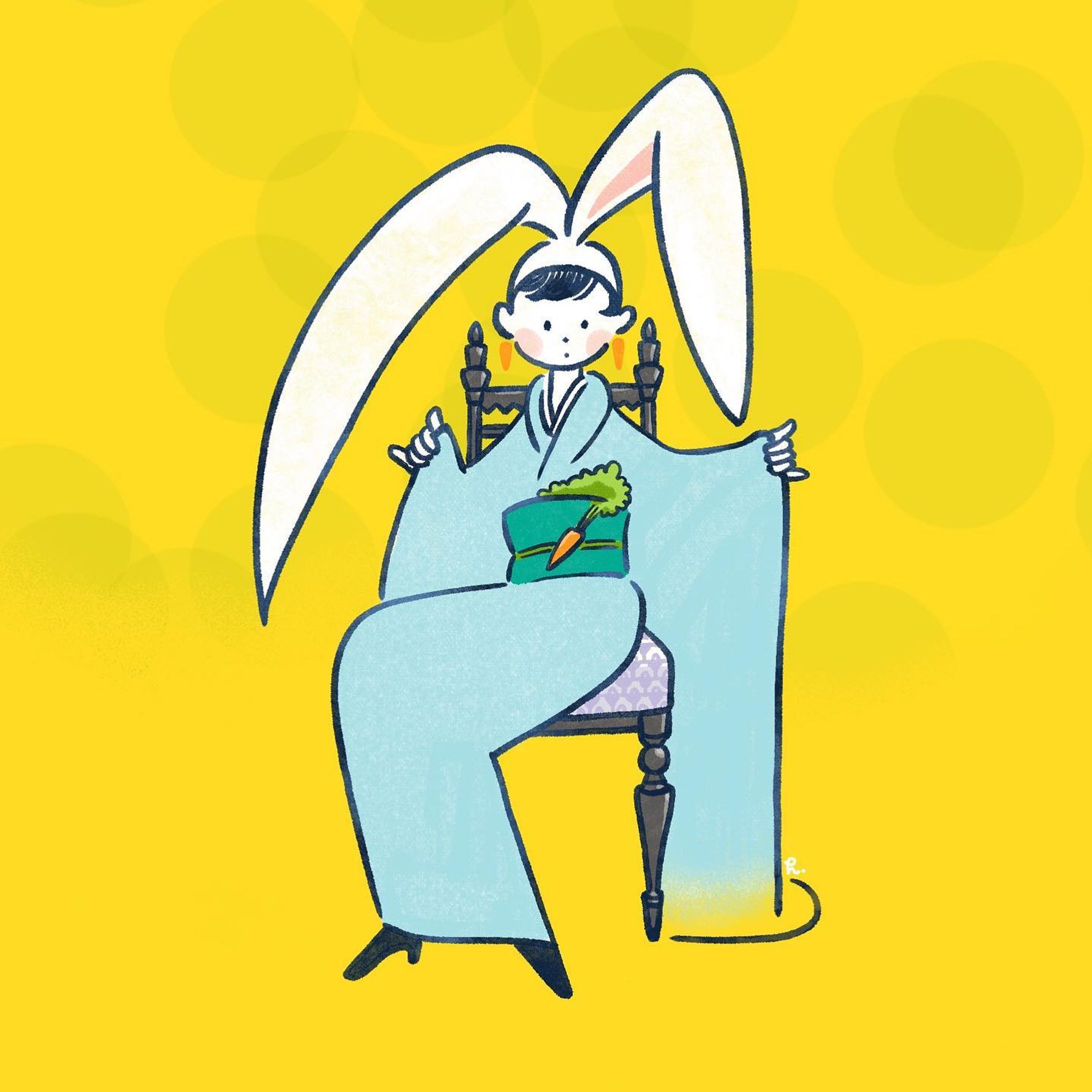 コードで書いた模様をイラストに組み込むシリーズ。
ウサギさん〜🐇
コードは『ランダム』を覚えた！

#p5js 
#ウサギ耳
#うさ耳 
#illustration 
#イラスト-1