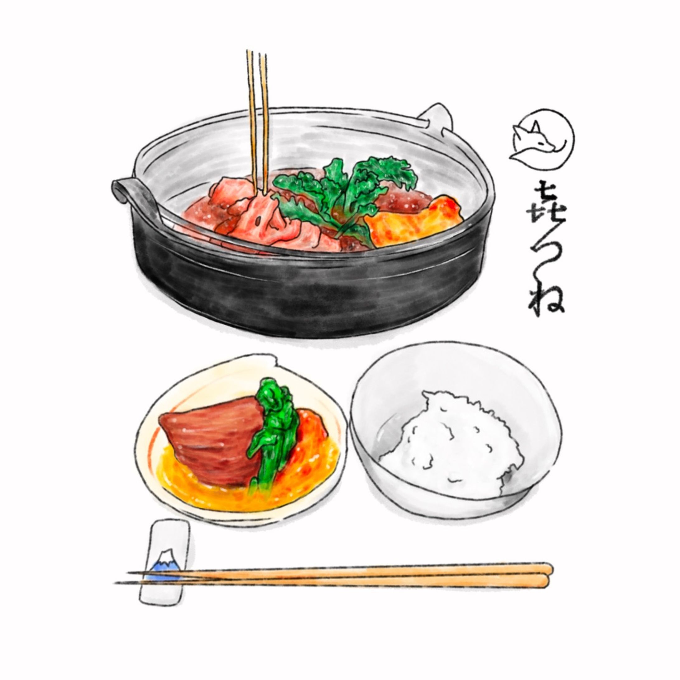 📍奈良 / 近鉄奈良
鳥羽シェフのお店sioさんの姉妹店
㐂つね （ @kitsune_nara_sukiyaki )
さんにお邪魔しました〜！

すき焼きの概念が変わる瞬間を体験しました🤤💗

奈良に行くタイミングがあったら
ずっと行ってみたい！！！と思い
せっかくなのですき焼きコースを☺️

個室が用意されていて
贅沢な時間を過ごすことができました

・舞茸のスープ
秋の味覚🍁
寒い体に温まるスープは
さらに食欲を増進！

・海老マヨネーズ
プリプリの海老ちゃんは
甘くて美味しい😘💗

・ご飯、お味噌汁
ご飯おかわり自由って〜！もう！
ツヤツヤの真っ白のご飯は
そのまま食べても美味しいの😆

・すき焼き 熊本県天草産A5ランク牛
・鳥羽シェフが産地まで行って実際に決めた野菜の盛り合わせ

卵は３回に分けてそれぞれのタイミングで

とても笑顔が素敵なお姉さんが
全ての商品を説明し、焼いてくれて
最高の状態ですき焼きを楽しみました😆

私はもうずっと
「お、美味しい💗」
「感動して泣けてきそうです...」
言ってましたよ😍

【追加】 ＋厚揚げ

やっぱりキツネにきたなら厚揚げ
食べたいじゃん！！！と思い追加注文😆💗

これは絶対追加しなきゃ！だめ！笑
肉汁にしみしみになった厚揚げは最高です

【調合された七味】
これがまたまた美味しい🥰
味わいにアクセントが広がり、また食欲を増進！
え、販売してほしいと思ってました🤔笑

・葛素麺
イメージは小さい冷麺！
さっぱりとしてて美味しい😋
お腹いっぱいなのにするする入る魔法の葛素麺😆

・最中アイス
→【変更】みたらしプリン

メニュー見てたら
アレも食べたいコレも食べたいと
ついついお願いしちゃう私😳💗

なめら〜〜〜〜かなプリンと
み、みたらし？！絶対合うじゃん！
食べたらもうトロける〜〜！
お品のあるみたらしとほうじ茶は相性バッチシ😍
（お茶の中でほうじ茶が一番好き）

ドリンク

きつねの木苺のほうじ茶
フランボワーズビネガーとブラックペッパーで香り付け

え！な？！え？！気になりすぎる！と
飲み物はこちらを注文☺️

爽やかな口当たりが広がりとても丁寧な喉越し
私のツボを押しまくり🤤笑
（商品化してもらいたい飲み物きた！！！）
とずっと思ってました🤭💓

㐂つねさんのすき焼きコース！
ご馳走様でした😆💗

#㐂つね #すき焼きレストラン #シェフェスタ奈良 #シェフェスタ #cfesta2022 #すき焼きを化させる #奈良グルメ #奈良ランチ #奈良ディナー #すき焼き #nara #イラスト #お絵描き #食べ歩き #illustration #sukiyaki-1