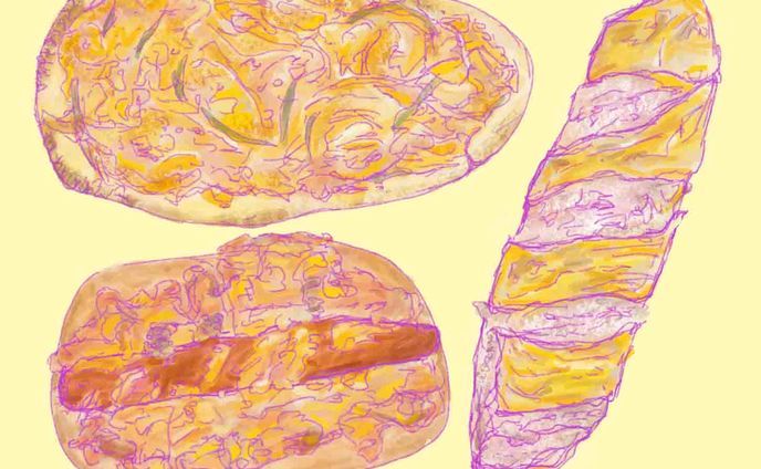 ソーセージパンとチーズフランスパンとピザパン