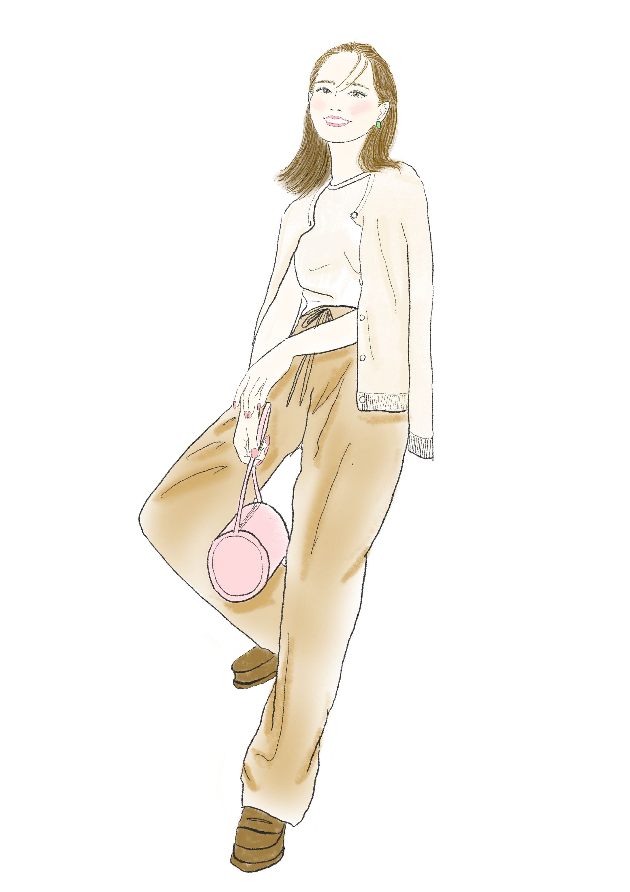 ベージュのカーデの女性　ライトスプリング-1