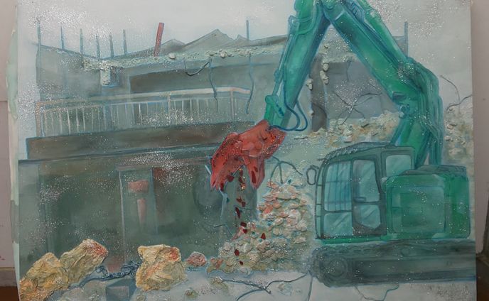 日本画作品 瓦礫のその先