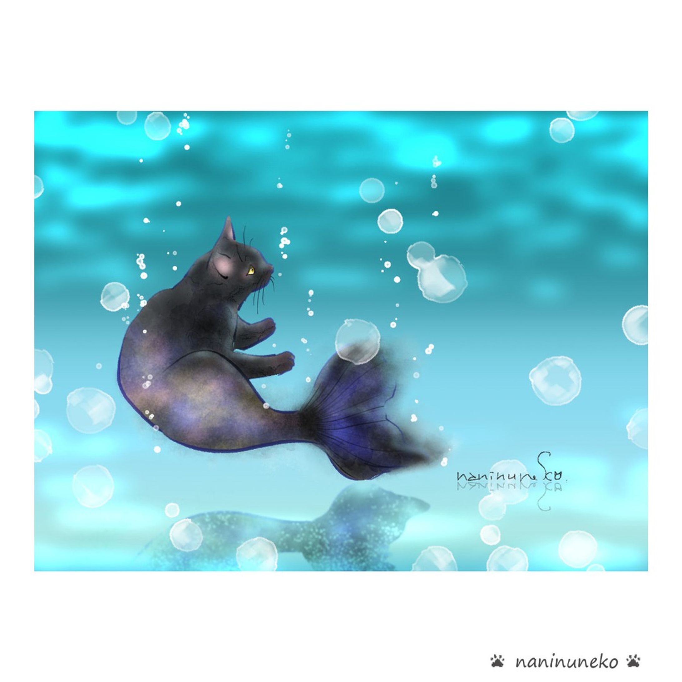 .
#なにぬ猫 #なにぬ猫ねこときどきわんこ .
.
よく窓辺でプリズム浴びながらお昼寝してるビー姐さん(2枚目)
鱗をまとった人魚みたい
…で人魚にしてみました😘.
.
もっとほんわかしたイメージで描き出したのに思いのほかcoolになっちゃった(笑)
.
進行ズレまくりの猫漫画本「なにぬ猫んち。」vol.2の編集作業に入っています。
今月中には出版したい！しますです😂.
販売中のvol.1もどうぞよろしく💗.
.
#mermaid 
#マーメイド 
#くろねこすたぐらむ 
#黒猫部 
#blackcatsmatter 
#ねこと暮らす 
#ねこまんが 
#コマ漫画 
#うちのこグッズ 
#うちの子イラスト 
#illustragram 
#いらすとぐらむ 
#ふわもこ部猫 
#にゃんだふる .-1