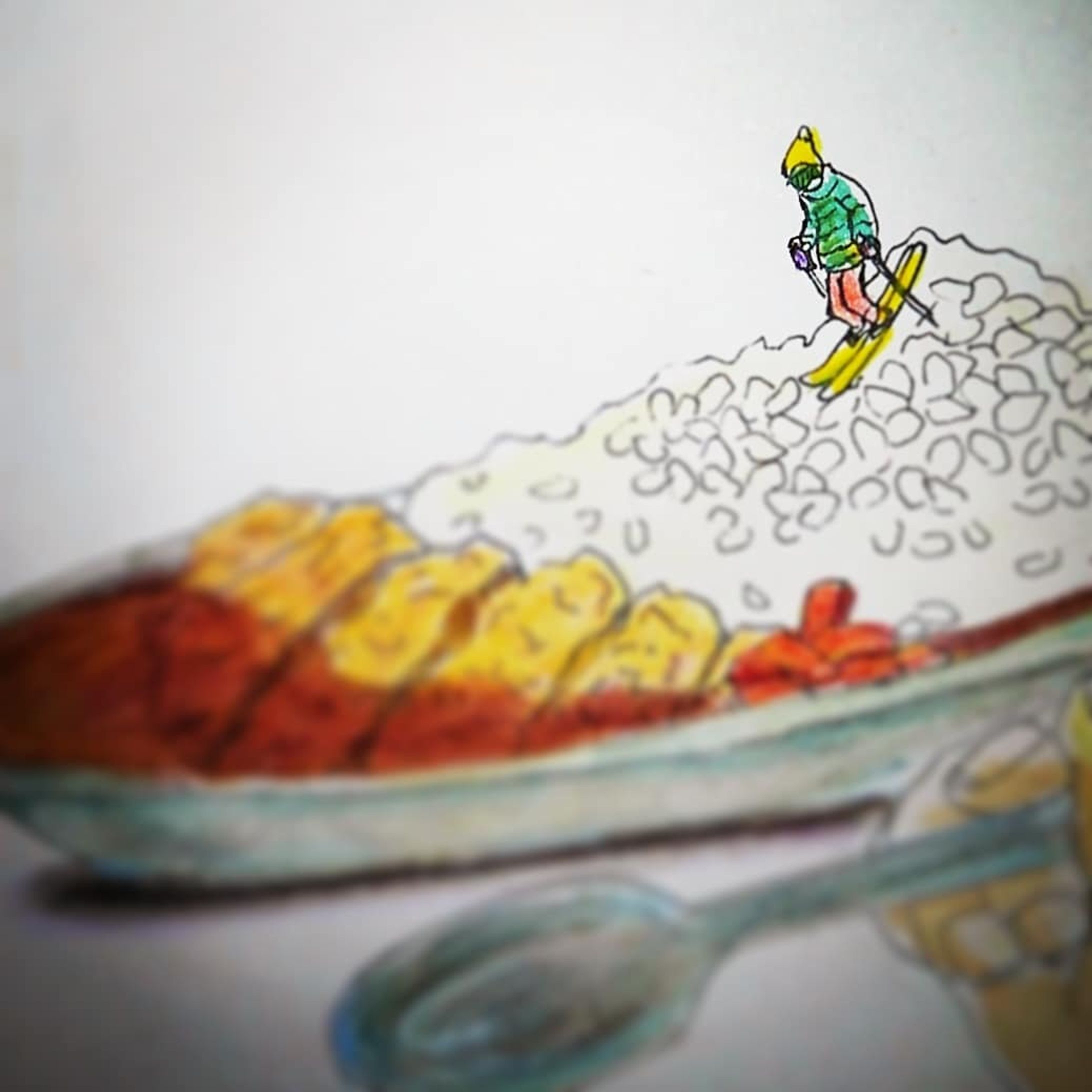 #今日は #スキーの日
#スキー場のカレー #なぜか #うまい
#カツカレー
◆
#今日は何の日
#whatistoday
#drawing #art 
#illustration
#一日一絵
#ctrlzの効かない世界-1