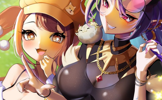 VTuber Aki and Lunairi with Cute Dog Riki