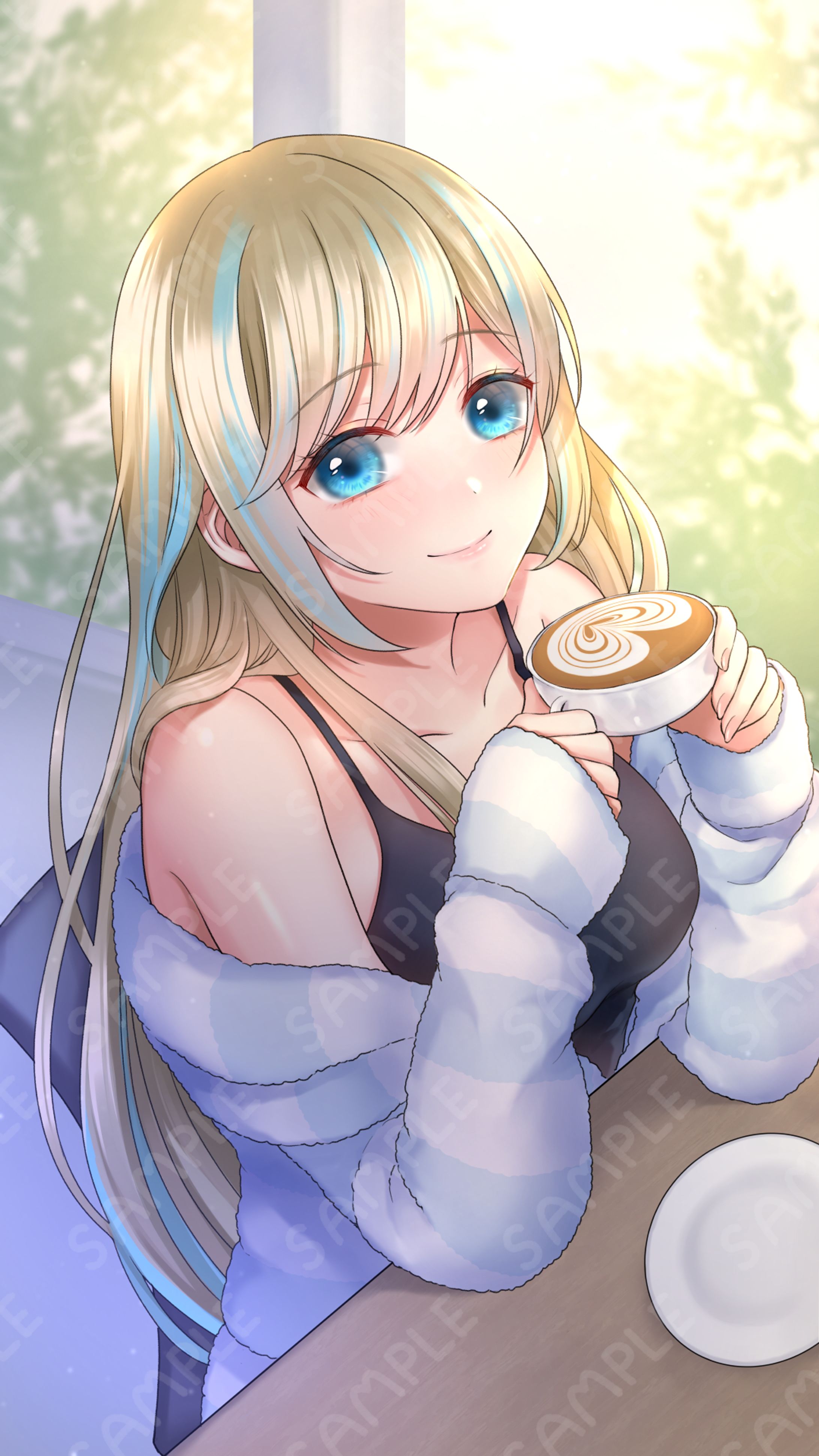 配信用イラスト カフェラテと女の子-1