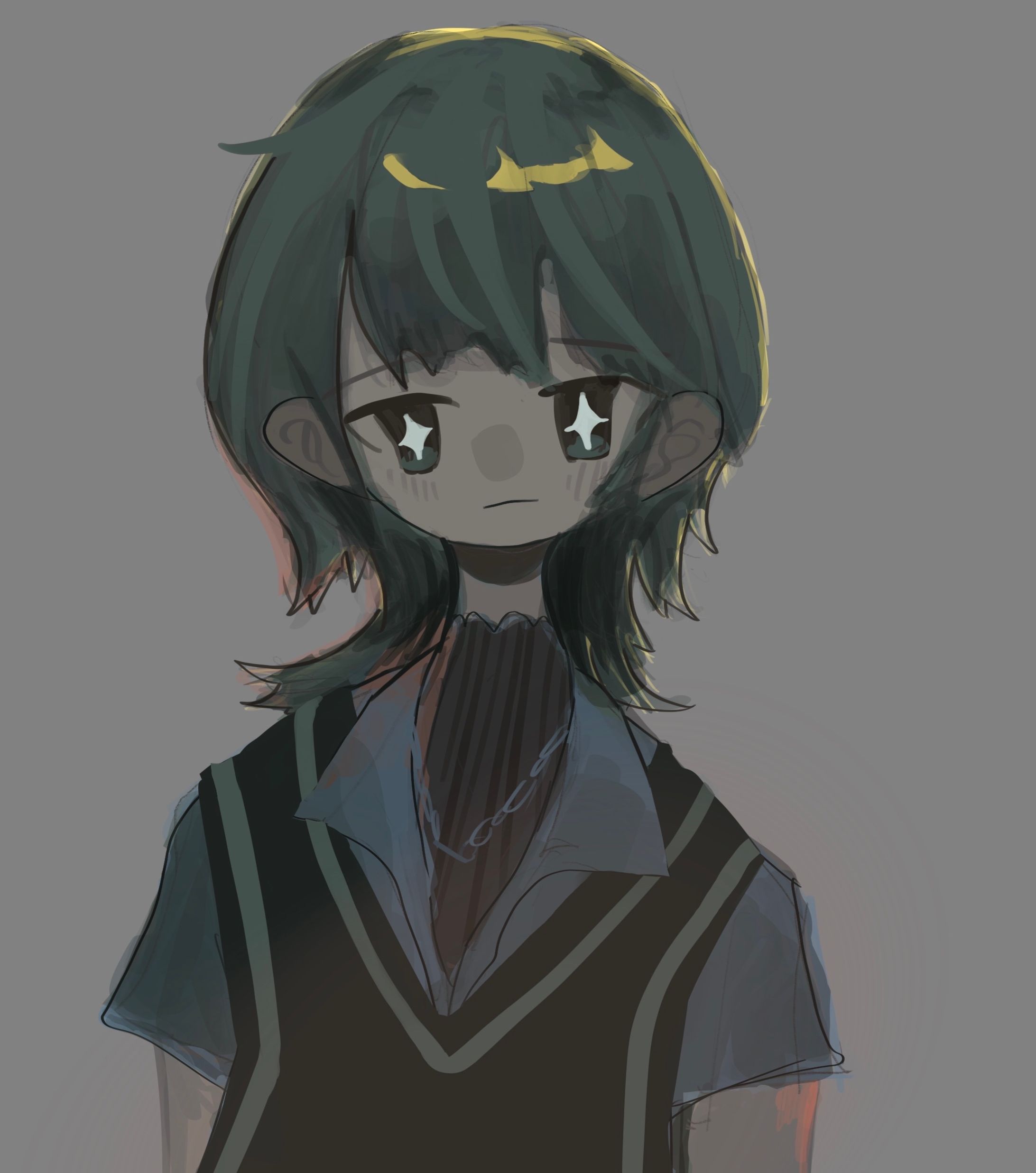 みどり髪で暗い絵-1