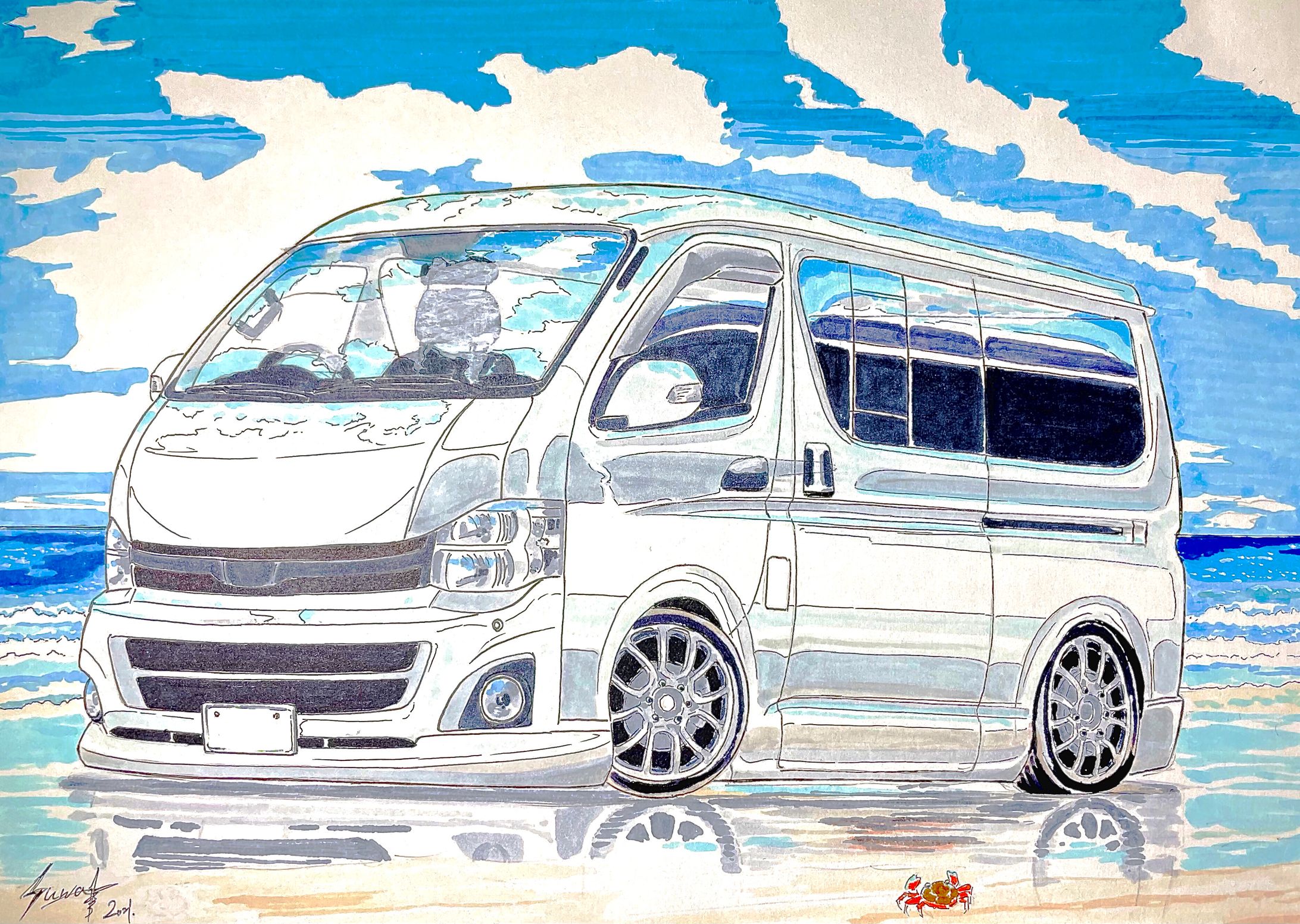 有償依頼作品 ハイエースのイラスト-1