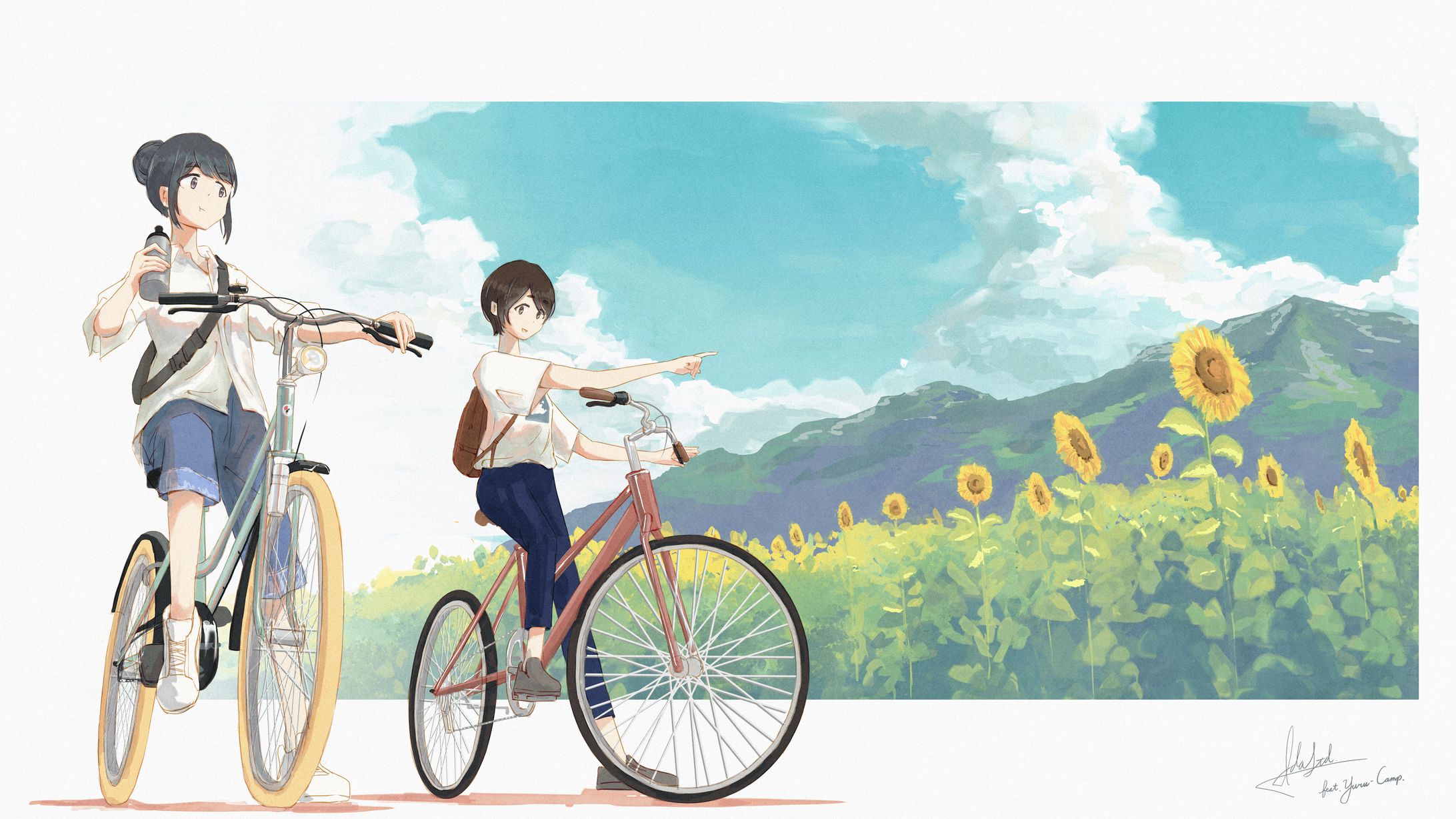 自転車とひまわり畑-1