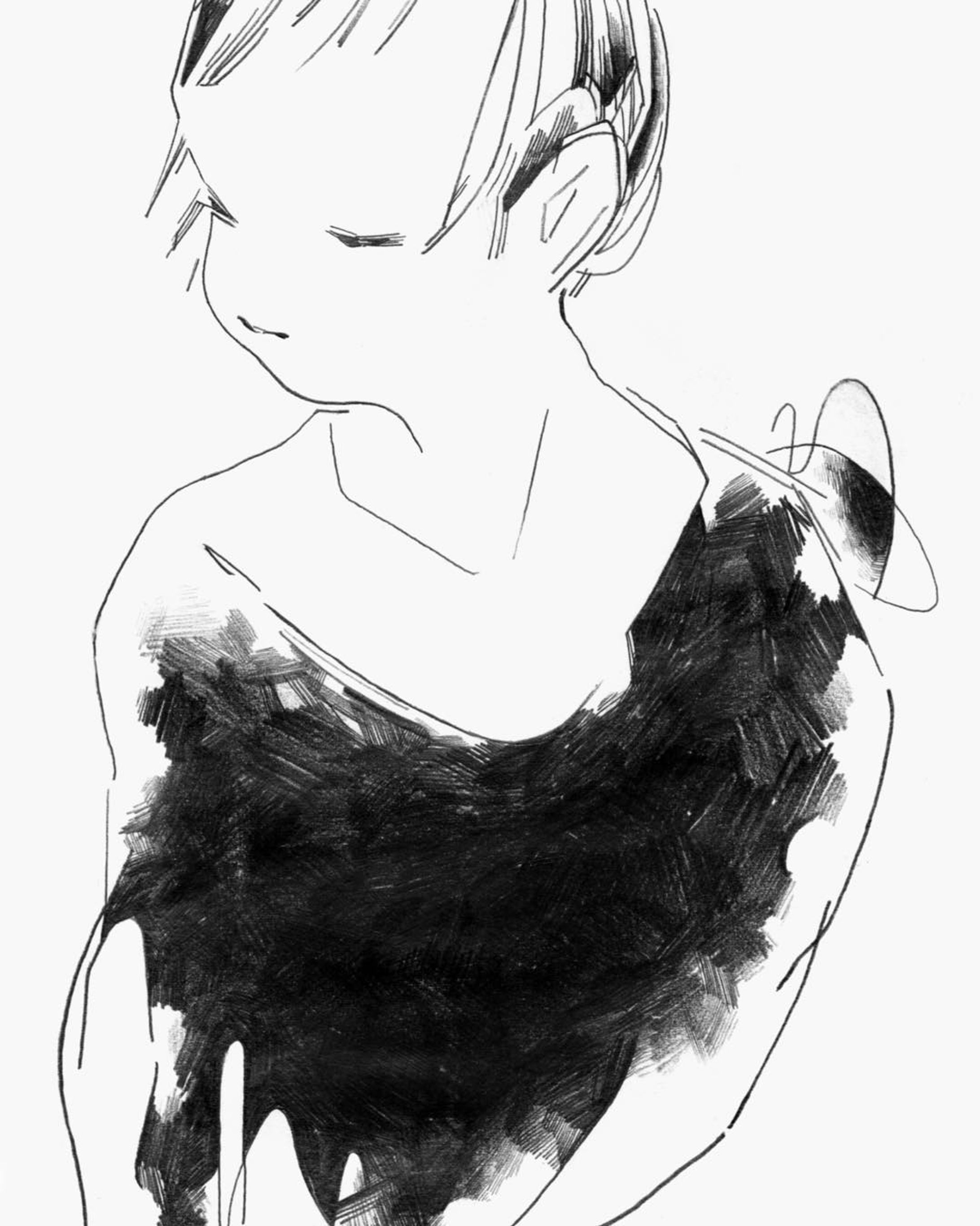 #ilustration #illustration #illustrator #illust #design #mono #monotone #pencil #girl #art #artwork #sketch-1