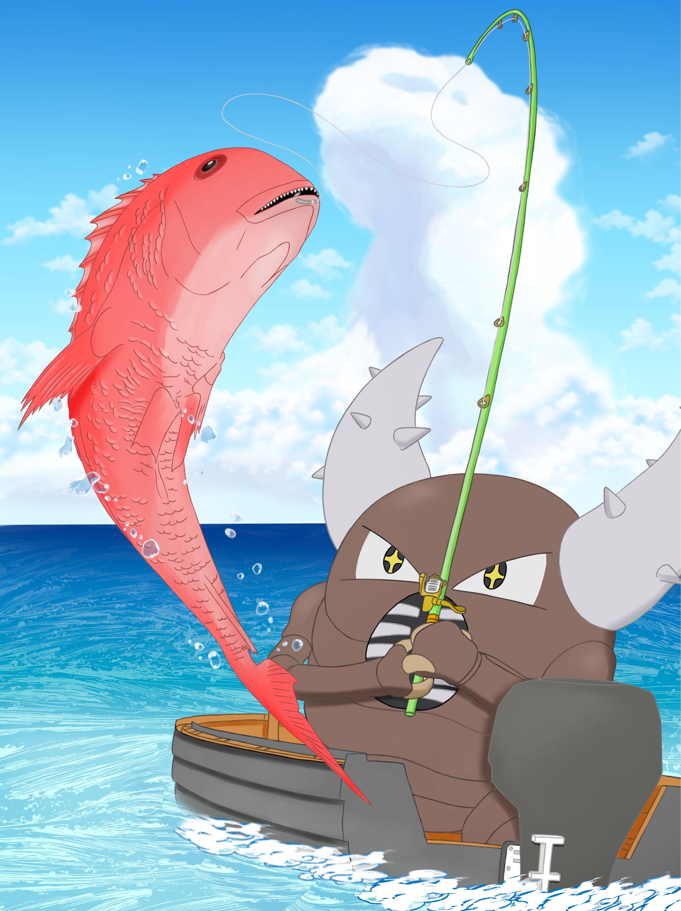 カイロスと魚達（1枚目2024年、2枚目2023年制作）-1